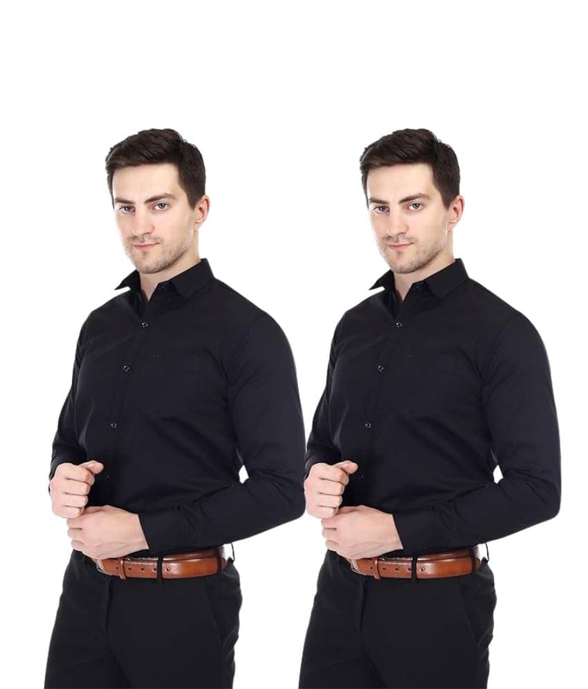 XJARVIS Cotton Slim Fit Full Sleeves Men's Formal Shirt - Black ( Pack of 2 ) XJARVIS Cotton Slim Fit Full Sleeves Men's Formal Shirt - Black ( Pack of 2 )