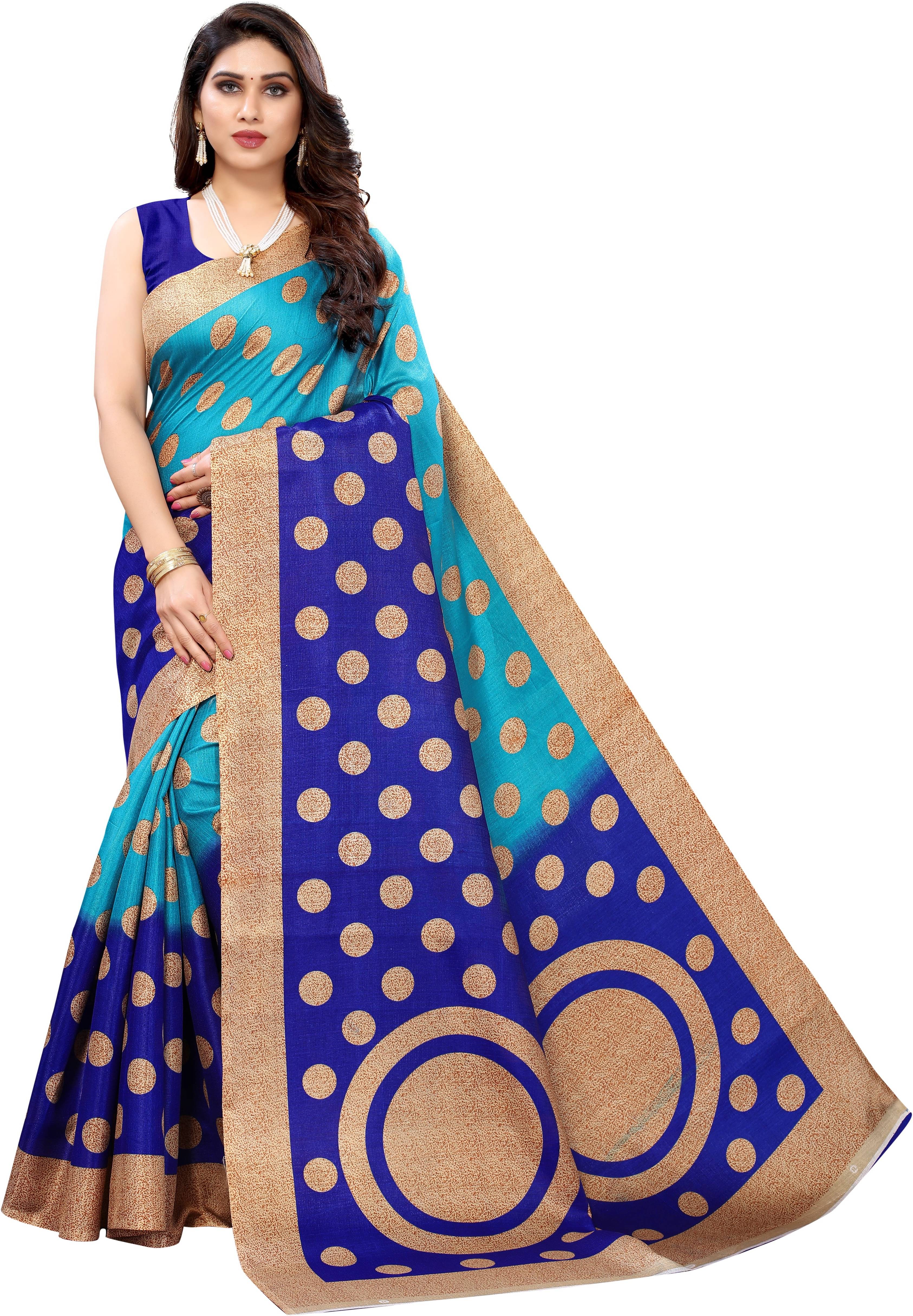 Yashika Art Silk Printed Saree With Unstitched Blouse Piece ( Blue ) Yashika Art Silk Printed Saree With Unstitched Blouse Piece ( Blue )