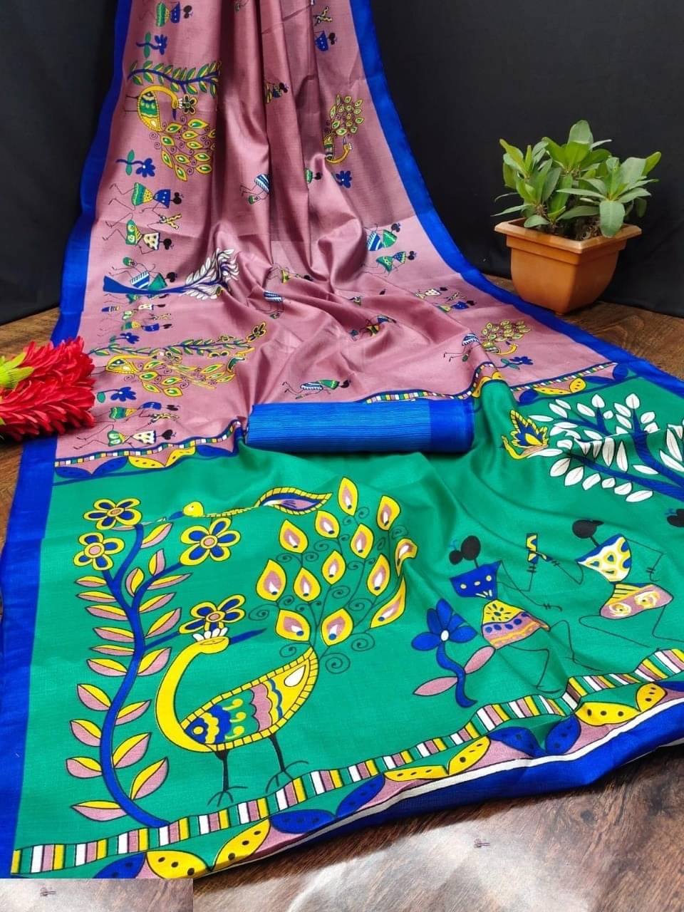     			Yashika Art Silk Printed Saree With Unstitched Blouse Piece ( Pink )