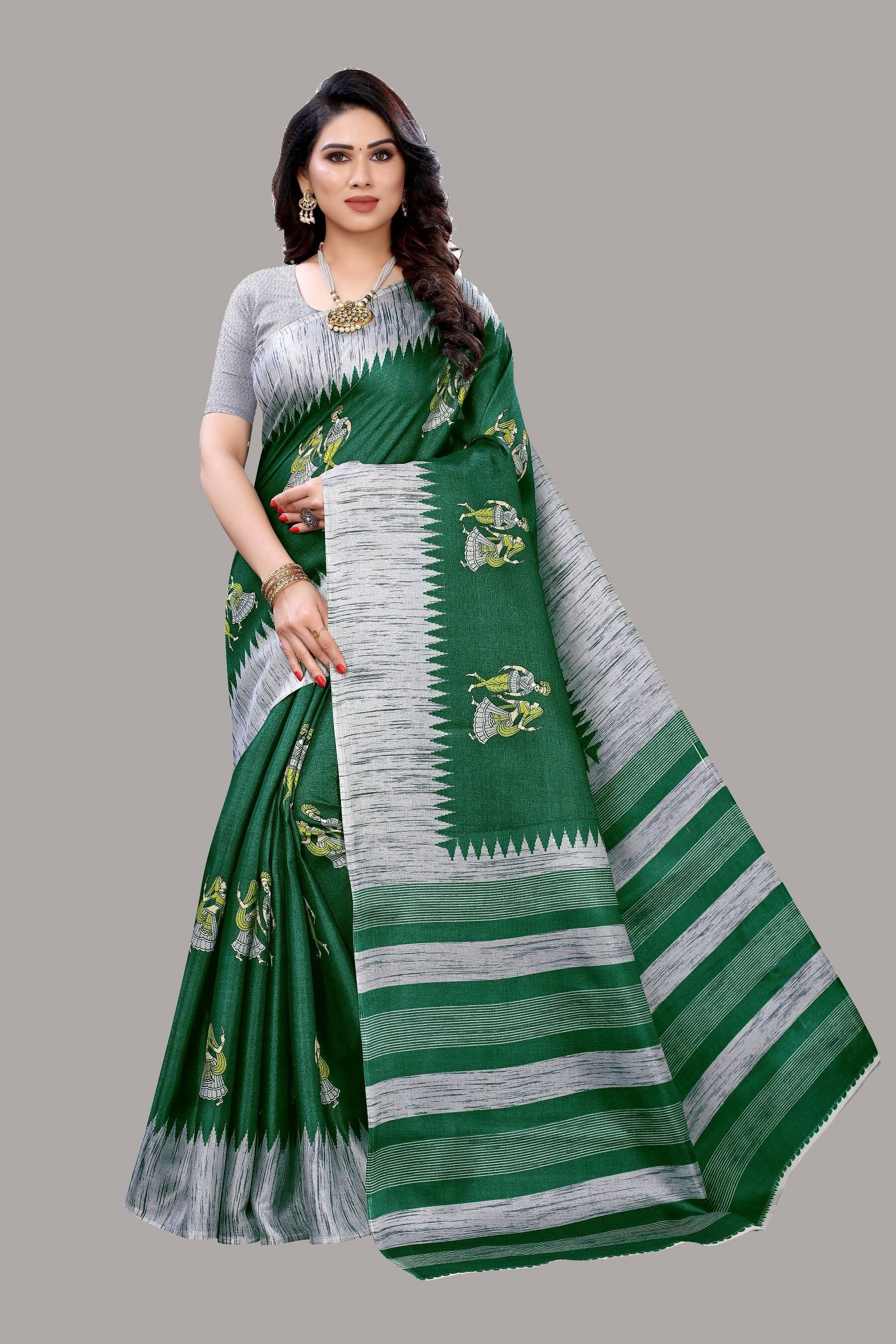 Yashika Art Silk Printed Saree With Unstitched Blouse Piece ( Green ) Yashika Art Silk Printed Saree With Unstitched Blouse Piece ( Green )