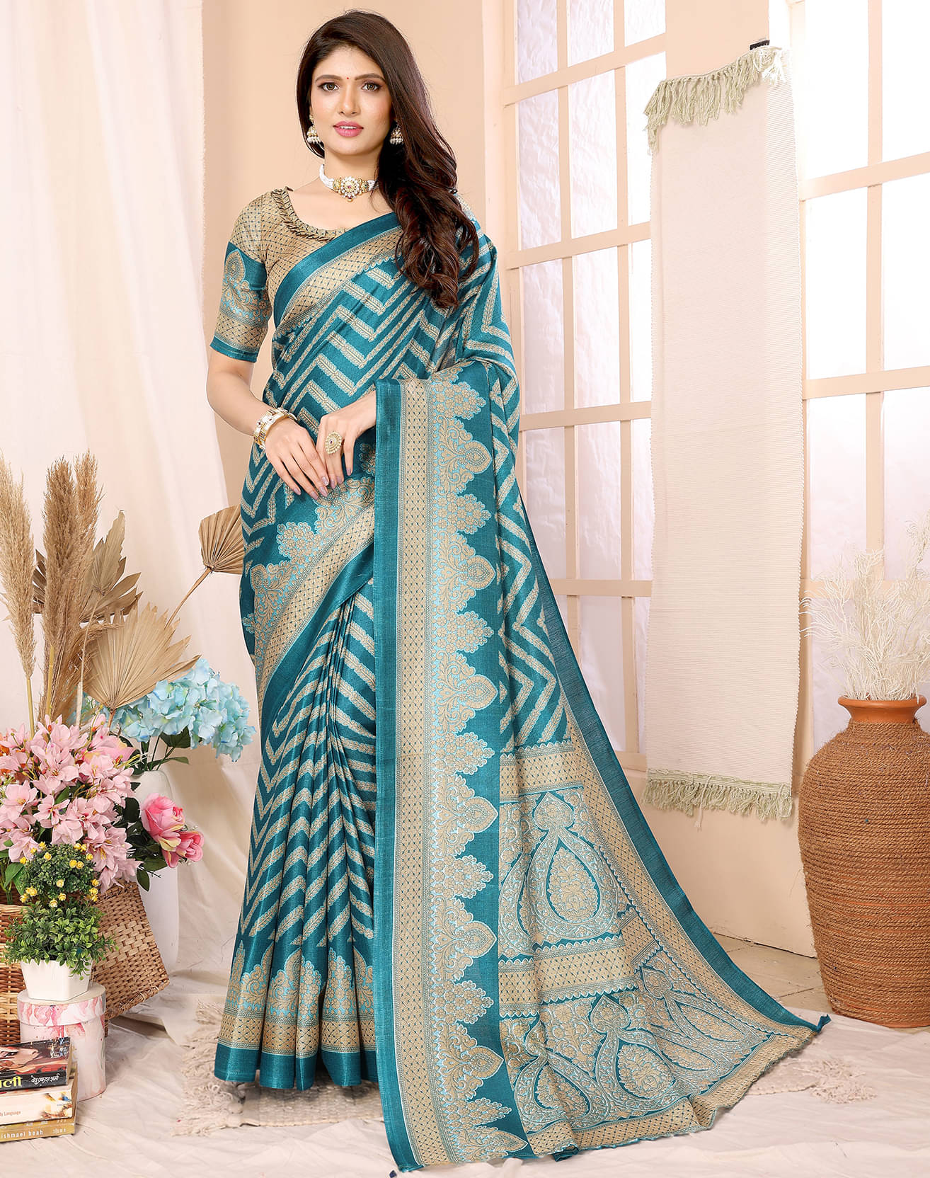 Yashika Art Silk Printed Saree With Unstitched Blouse Piece ( Blue ) Yashika Art Silk Printed Saree With Unstitched Blouse Piece ( Blue )