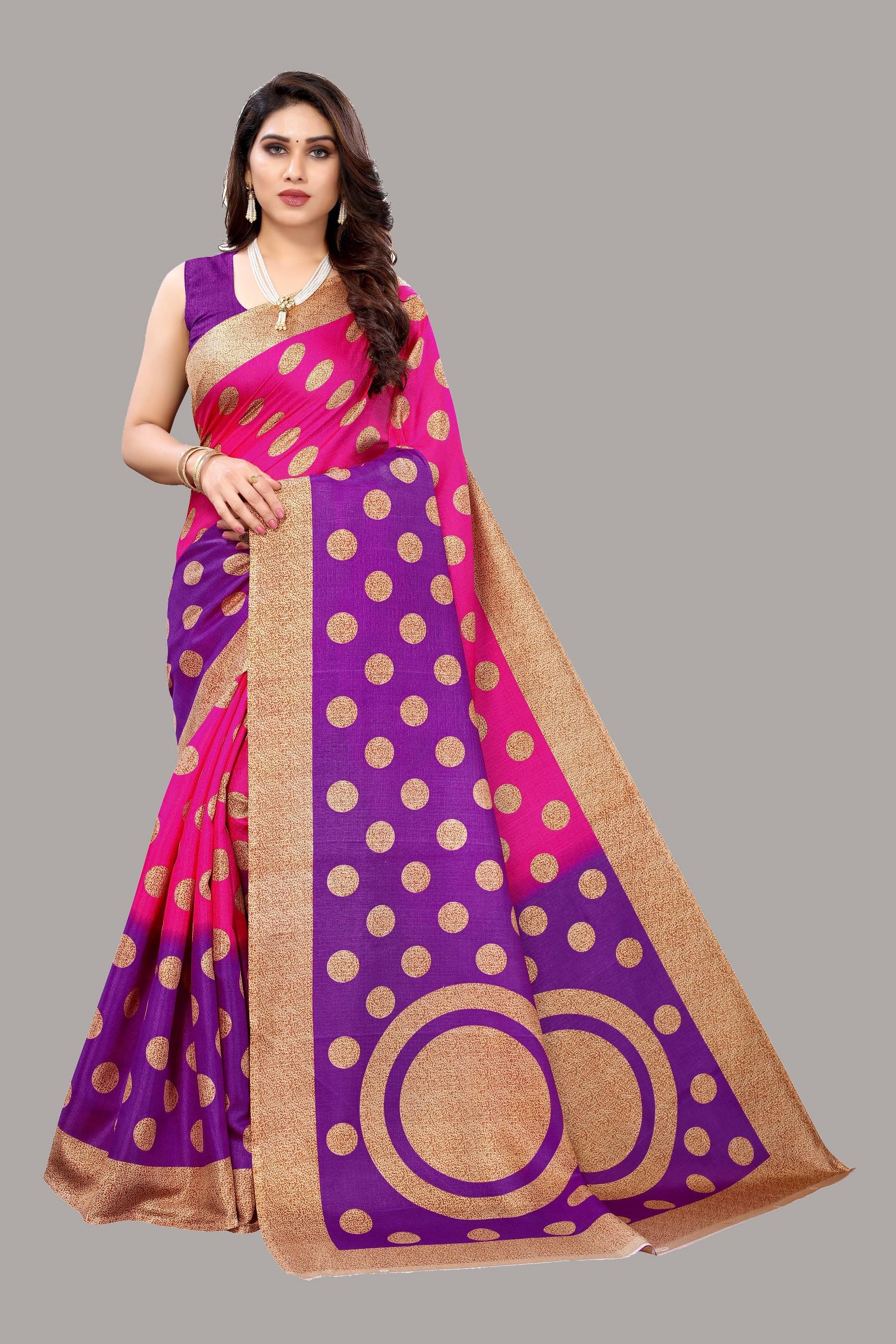     			Yashika Art Silk Printed Saree With Unstitched Blouse Piece ( Purple )