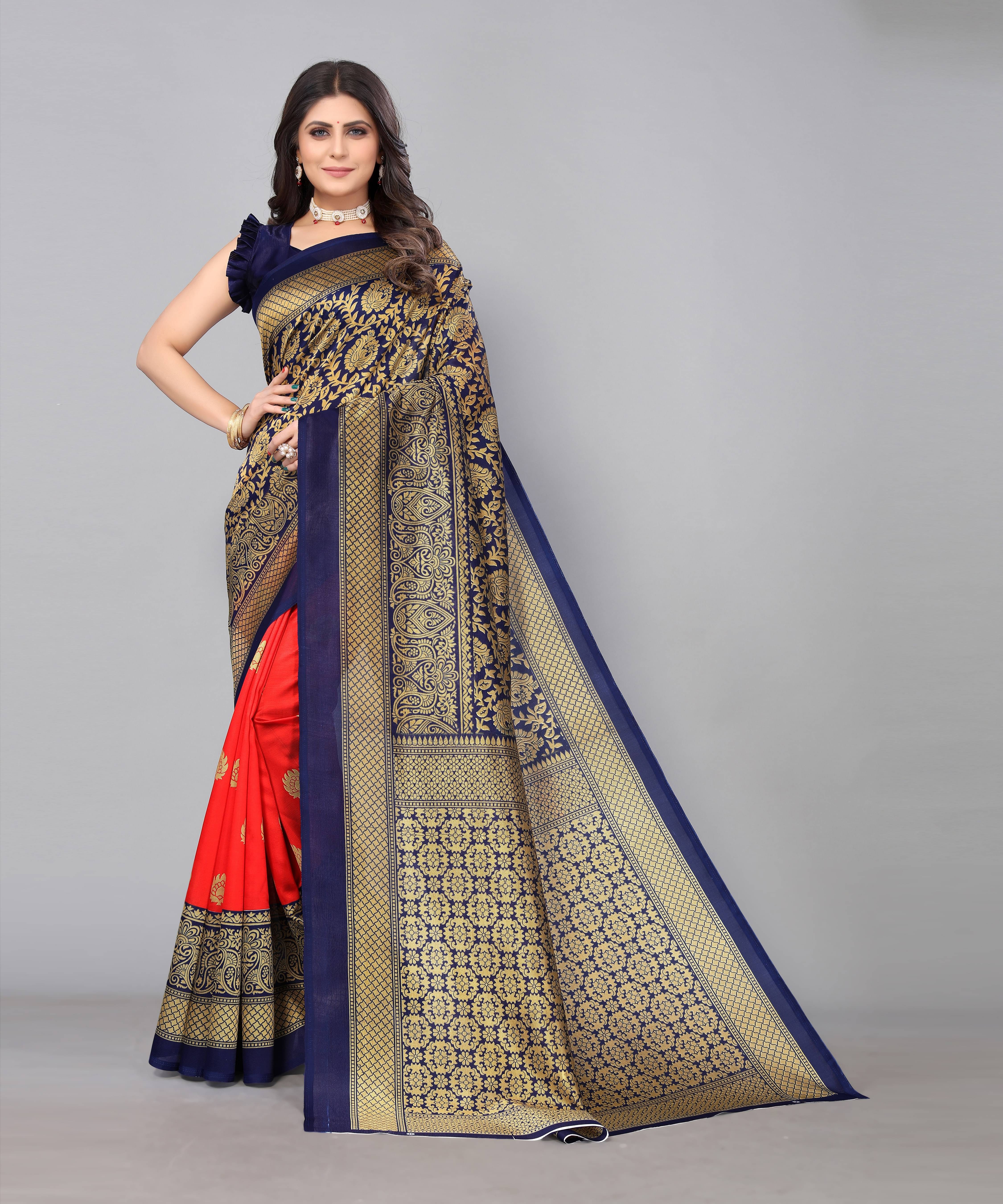     			Yashika Art Silk Printed Saree With Unstitched Blouse Piece ( Blue )