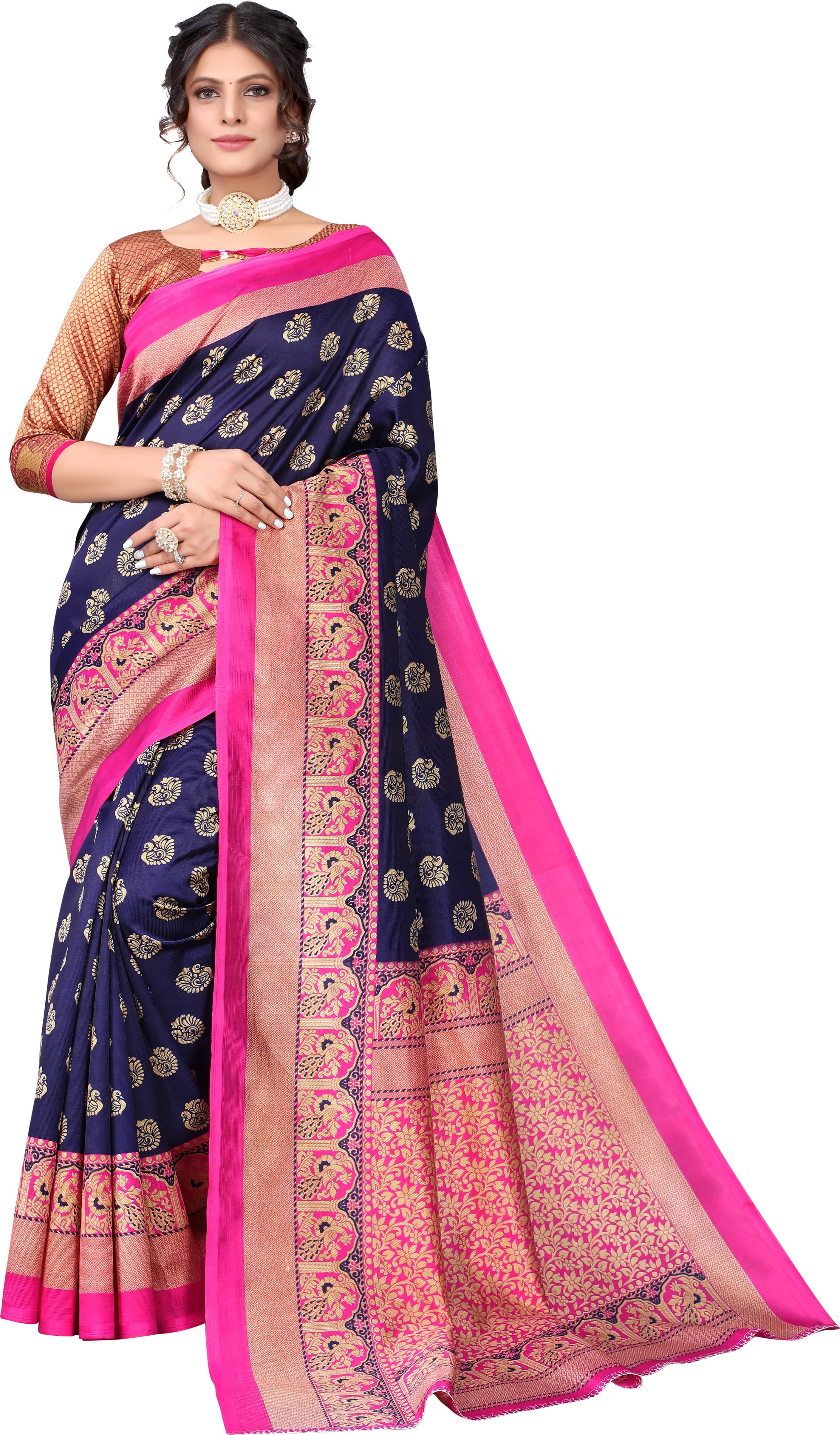 Yashika Art Silk Printed Saree With Unstitched Blouse Piece ( Blue ) Yashika Art Silk Printed Saree With Unstitched Blouse Piece ( Blue )