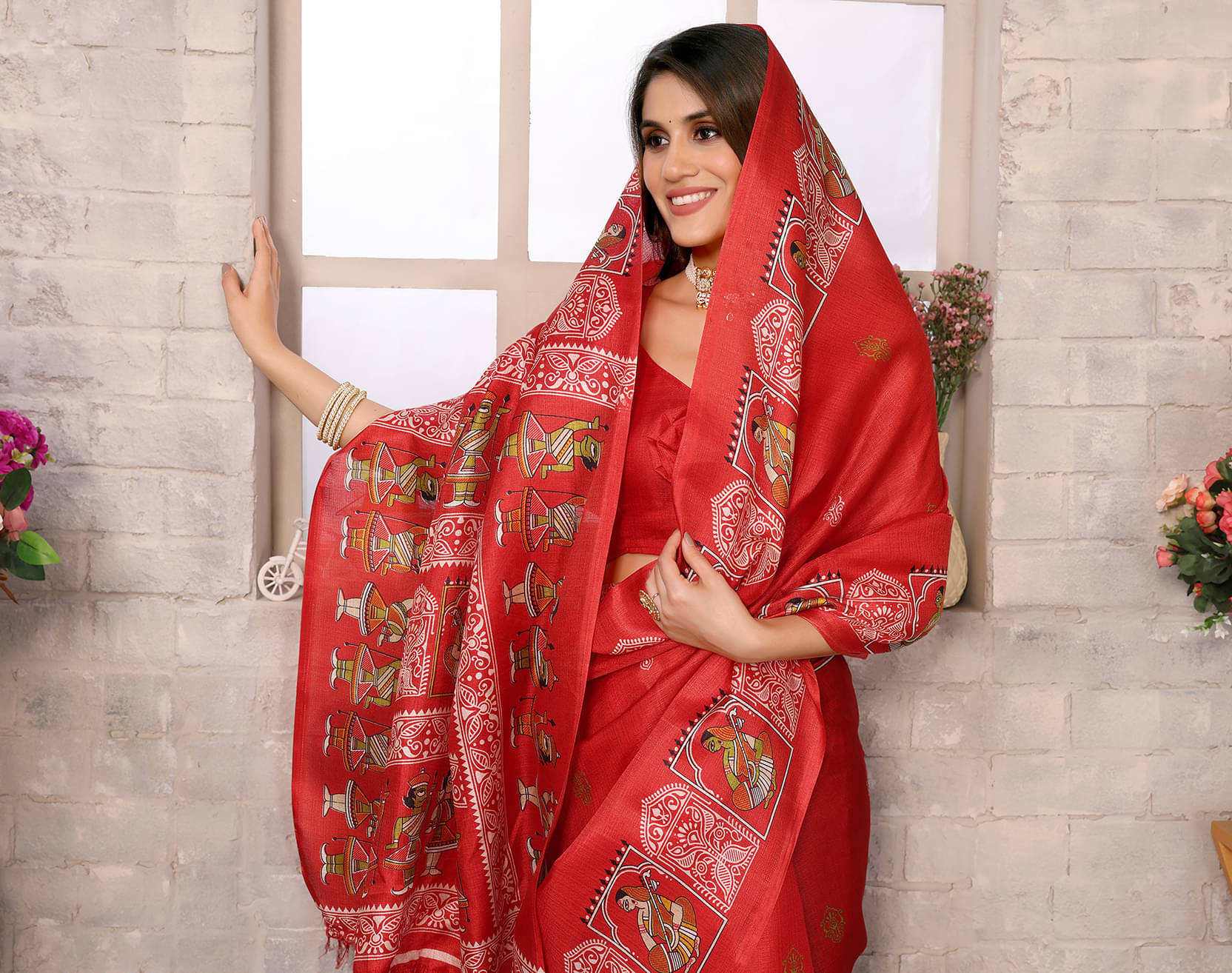 Yashika Art Silk Printed Saree With Unstitched Blouse Piece ( Red ) Yashika Art Silk Printed Saree With Unstitched Blouse Piece ( Red )