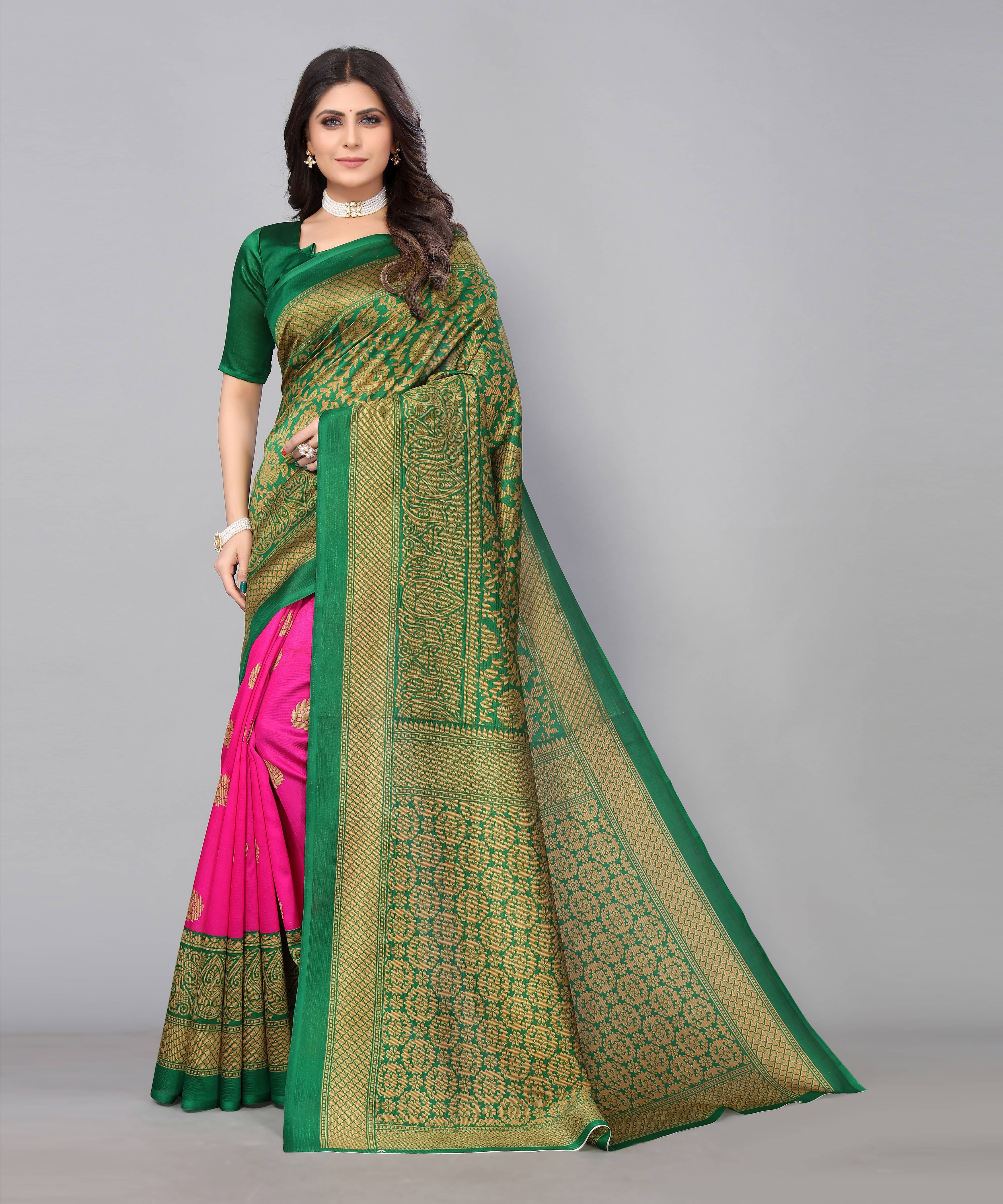 Yashika Art Silk Printed Saree With Unstitched Blouse Piece ( Pink ) Yashika Art Silk Printed Saree With Unstitched Blouse Piece ( Pink )