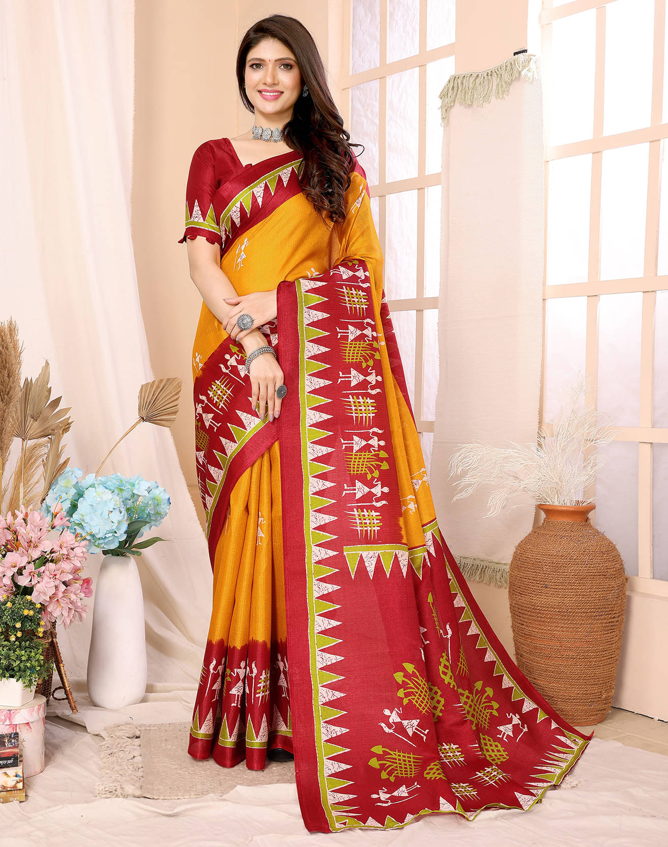 Yashika Art Silk Printed Saree With Unstitched Blouse Piece ( Yellow ) Yashika Art Silk Printed Saree With Unstitched Blouse Piece ( Yellow )