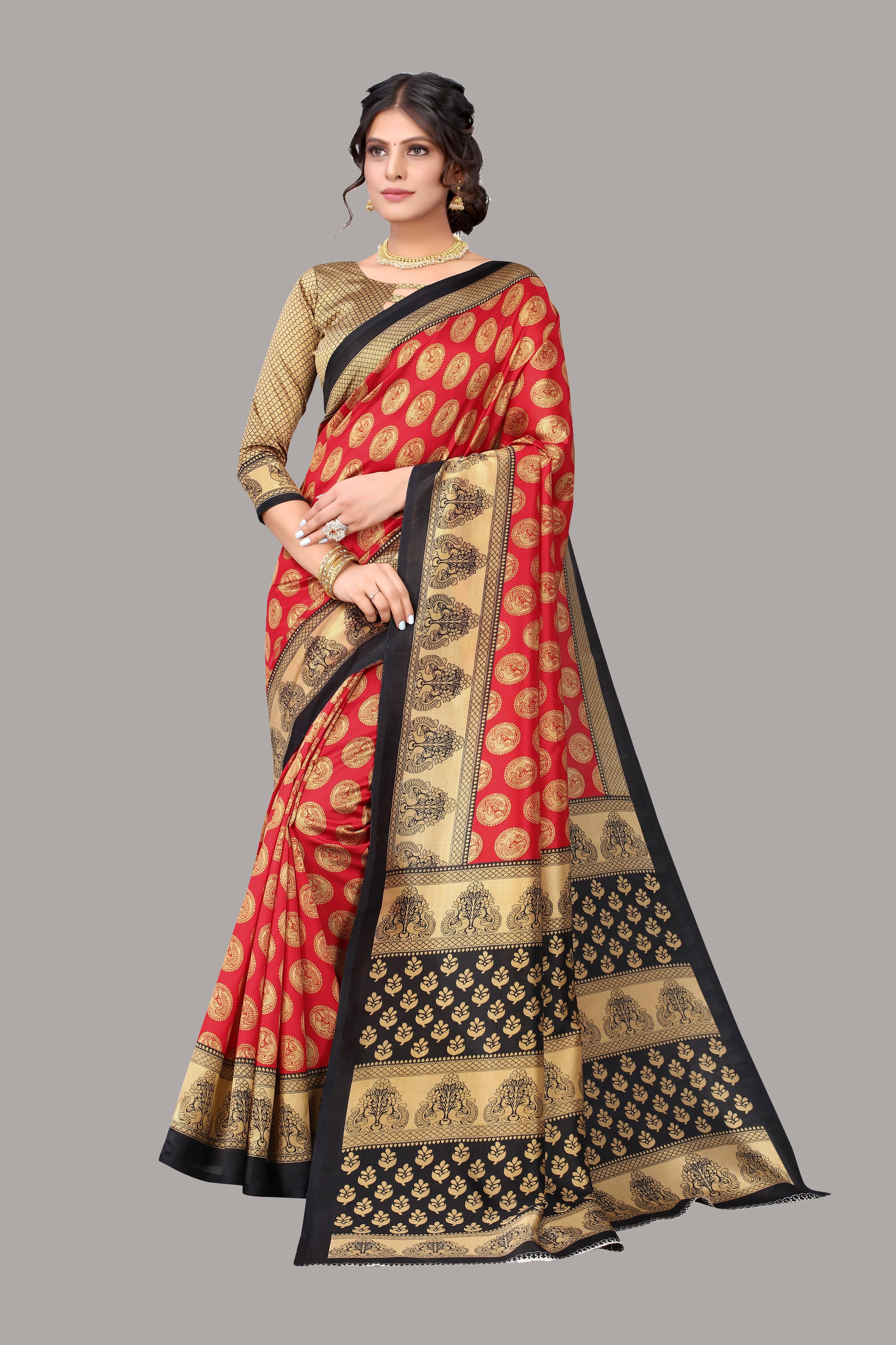 Yashika Art Silk Printed Saree With Unstitched Blouse Piece ( Red ) Yashika Art Silk Printed Saree With Unstitched Blouse Piece ( Red )