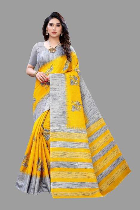 Yashika Art Silk Printed Saree With Unstitched Blouse Piece ( Grey ) Yashika Art Silk Printed Saree With Unstitched Blouse Piece ( Grey )