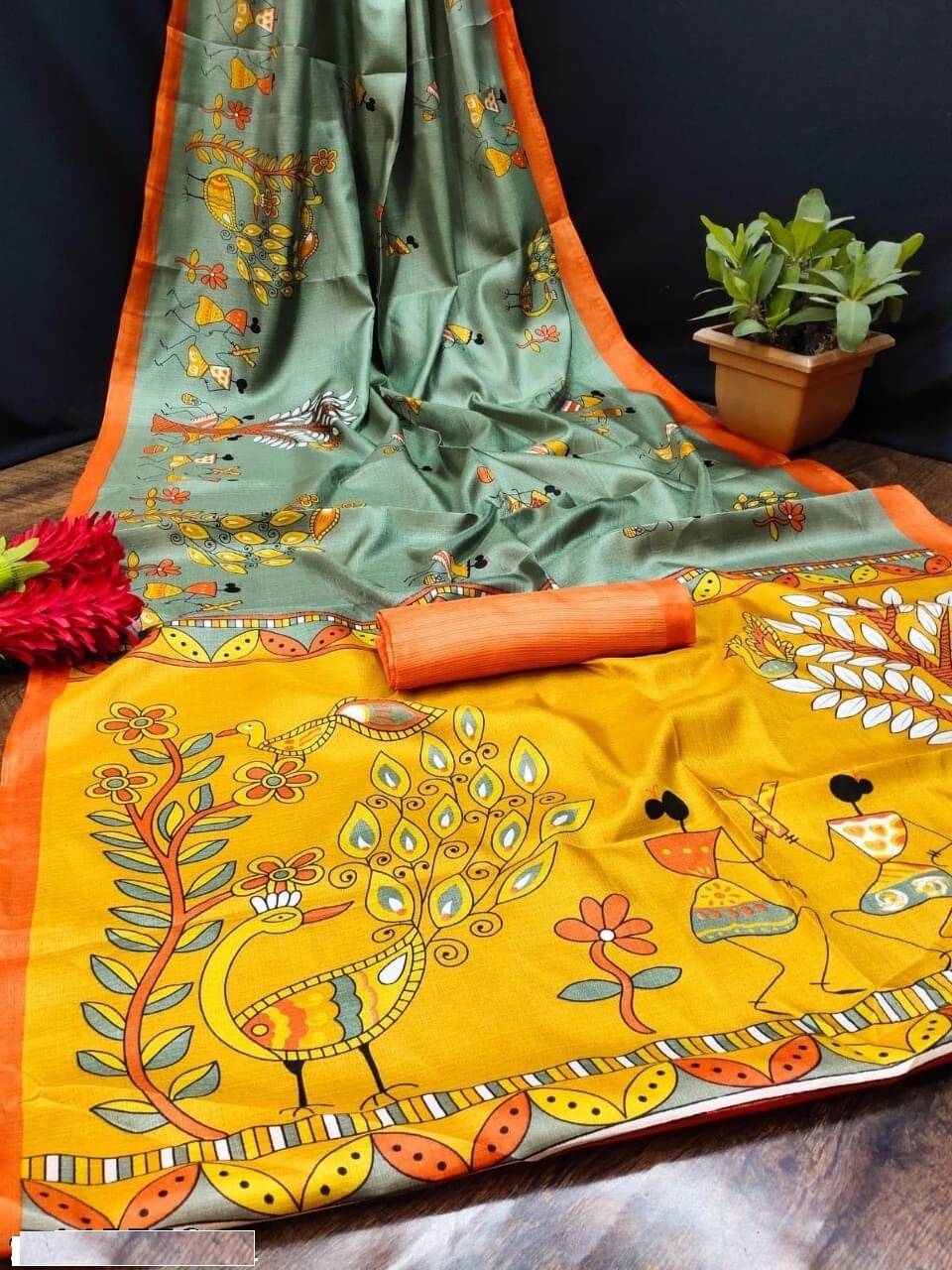 Yashika Art Silk Printed Saree With Unstitched Blouse Piece ( Green ) Yashika Art Silk Printed Saree With Unstitched Blouse Piece ( Green )