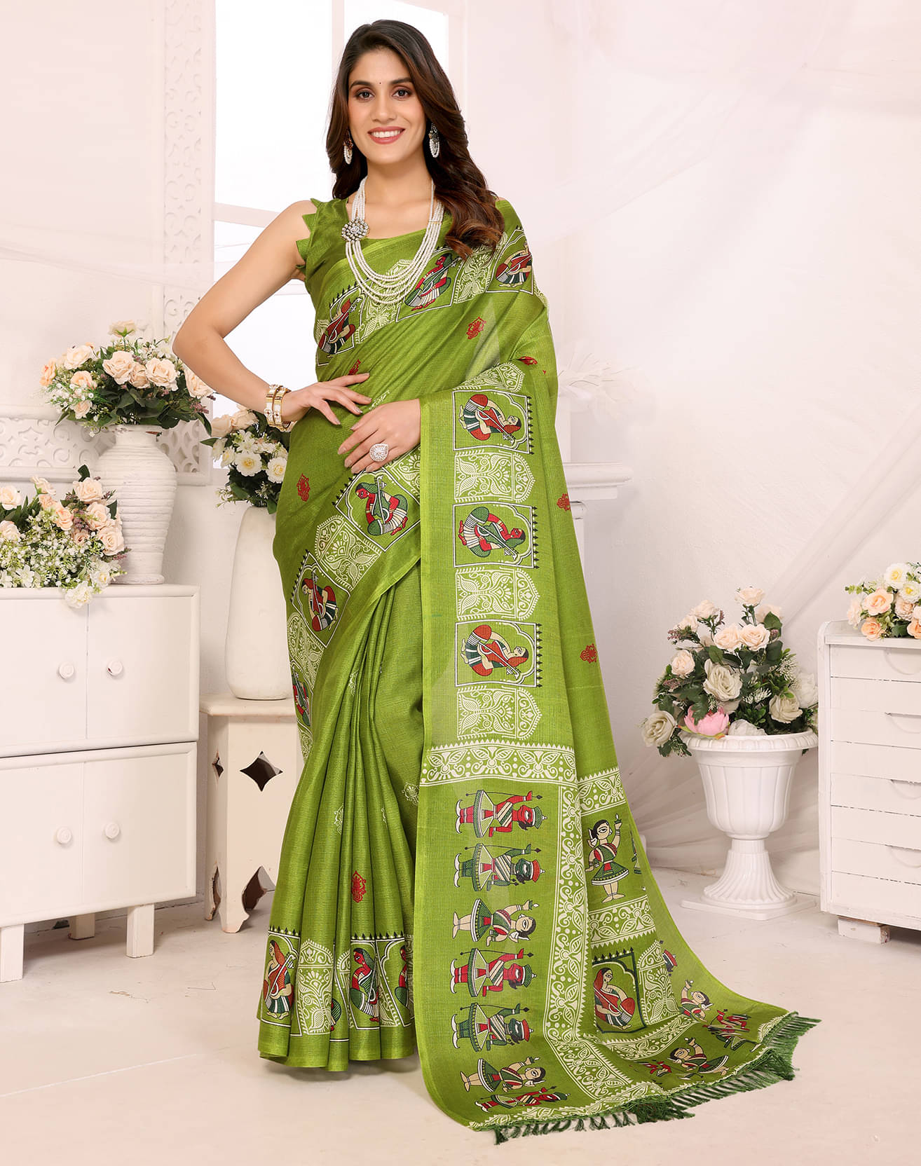 Yashika Art Silk Printed Saree With Unstitched Blouse Piece ( Green ) Yashika Art Silk Printed Saree With Unstitched Blouse Piece ( Green )