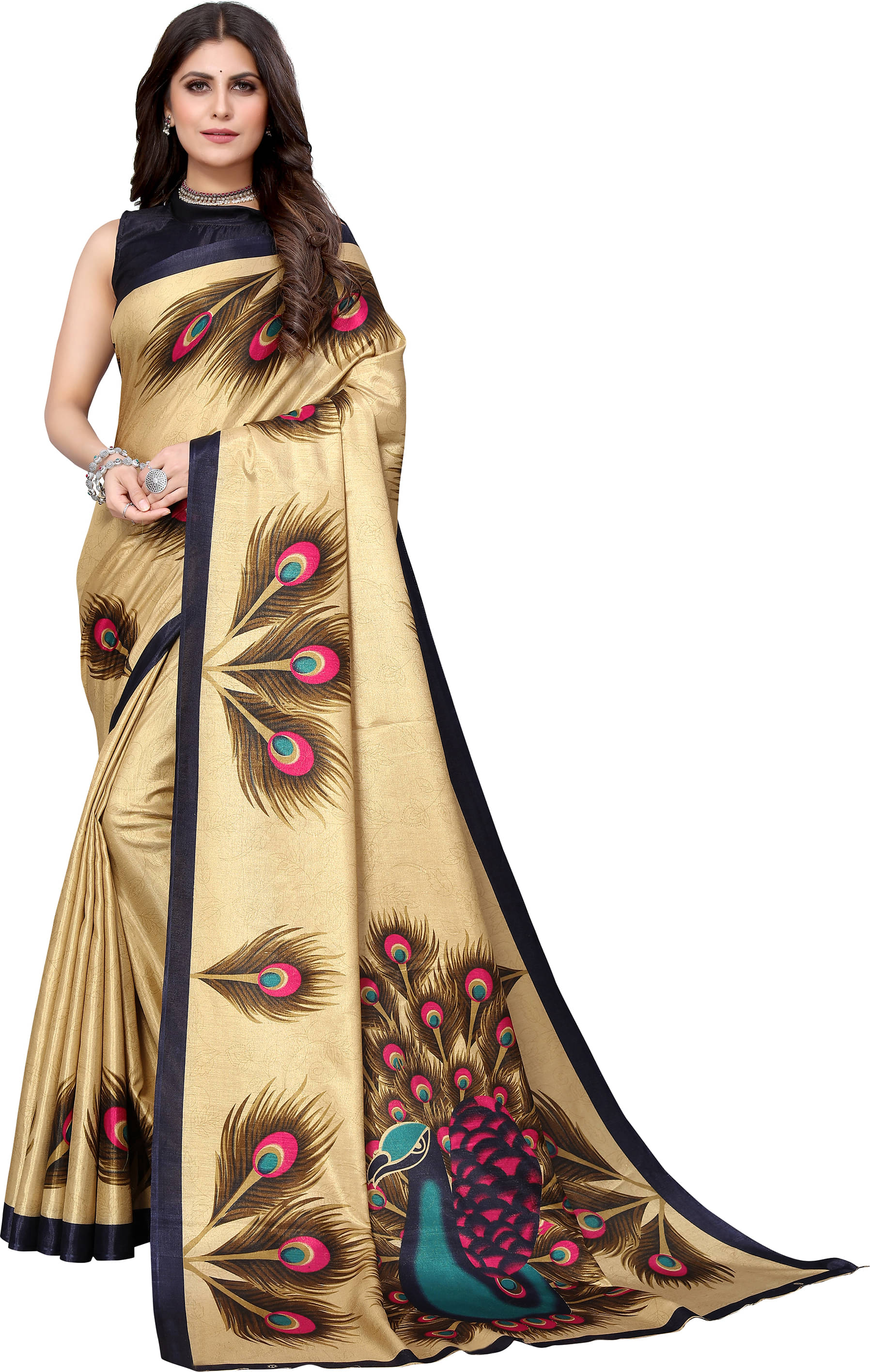     			Yashika Art Silk Printed Saree With Unstitched Blouse Piece ( Multicolor )