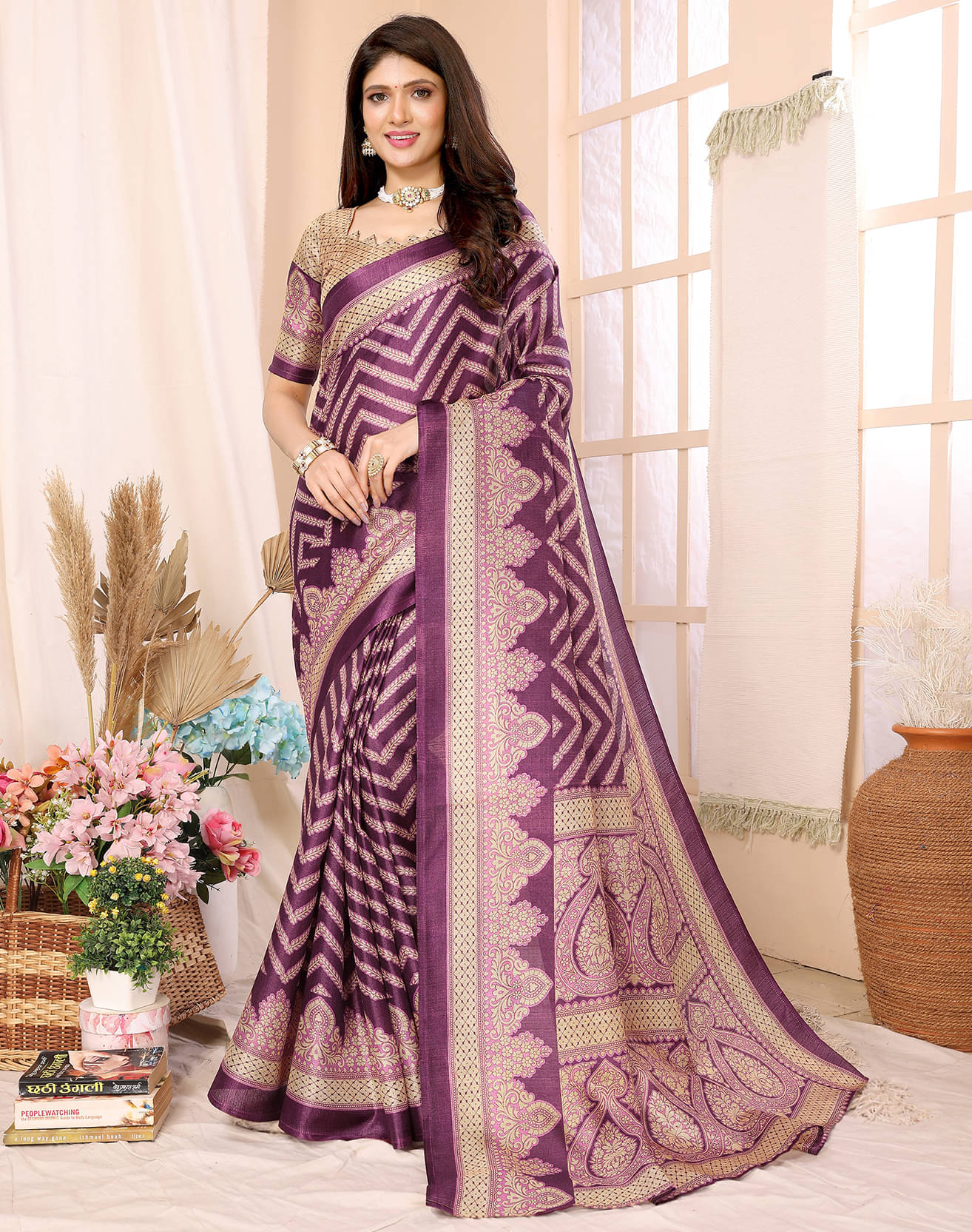 Yashika Art Silk Printed Saree With Unstitched Blouse Piece ( Purple ) Yashika Art Silk Printed Saree With Unstitched Blouse Piece ( Purple )