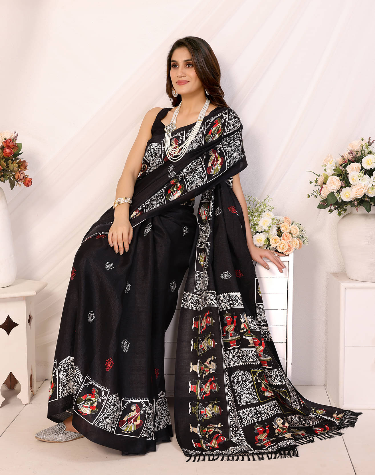Yashika Art Silk Printed Saree With Unstitched Blouse Piece ( Black )     			Yashika Art Silk Printed Saree With Unstitched Blouse Piece ( Black )