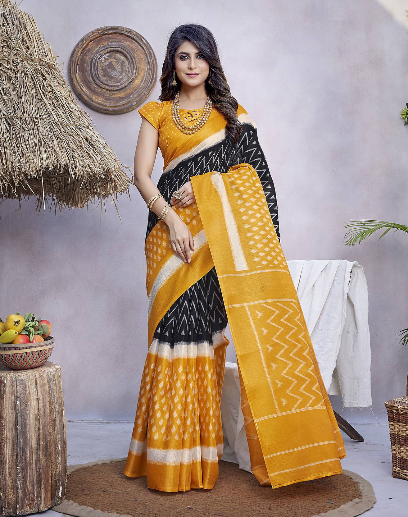 Yashika Art Silk Printed Saree With Unstitched Blouse Piece ( Yellow ) Yashika Art Silk Printed Saree With Unstitched Blouse Piece ( Yellow )