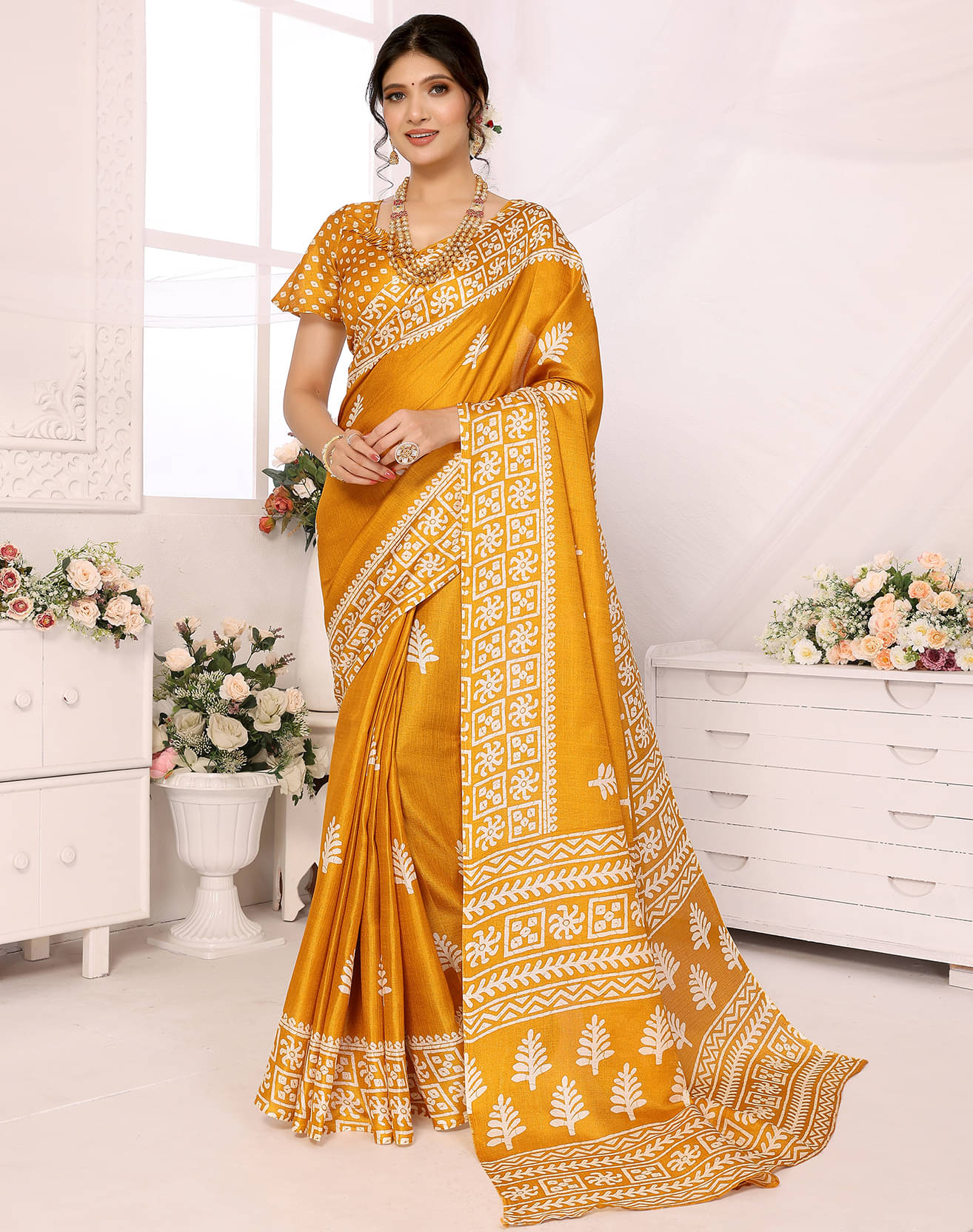 Yashika Art Silk Printed Saree With Unstitched Blouse Piece ( Yellow ) Yashika Art Silk Printed Saree With Unstitched Blouse Piece ( Yellow )