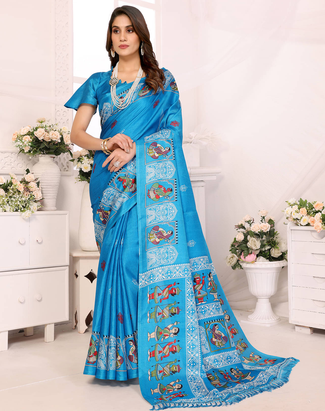     			Yashika Art Silk Printed Saree With Unstitched Blouse Piece ( Blue )