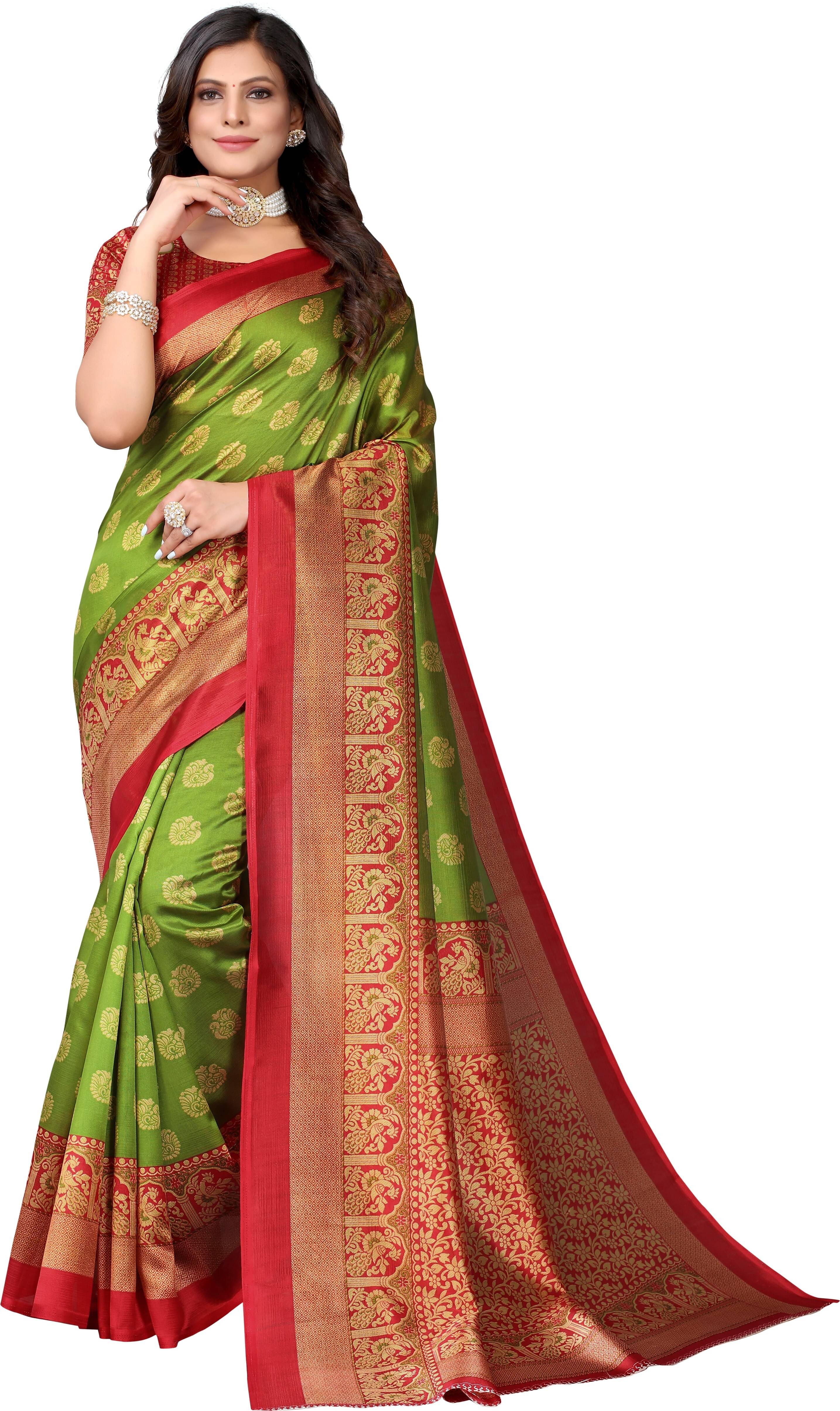 Yashika Art Silk Printed Saree With Unstitched Blouse Piece ( Red ) Yashika Art Silk Printed Saree With Unstitched Blouse Piece ( Red )