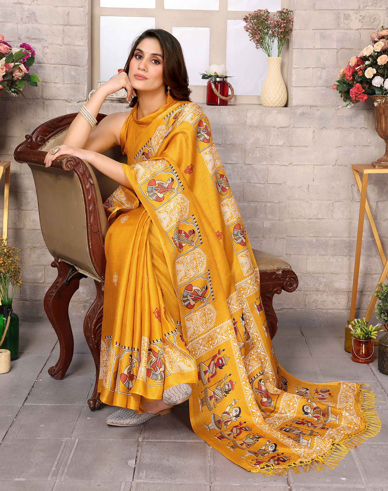Yashika Art Silk Printed Saree With Unstitched Blouse Piece ( Yellow ) Yashika Art Silk Printed Saree With Unstitched Blouse Piece ( Yellow )