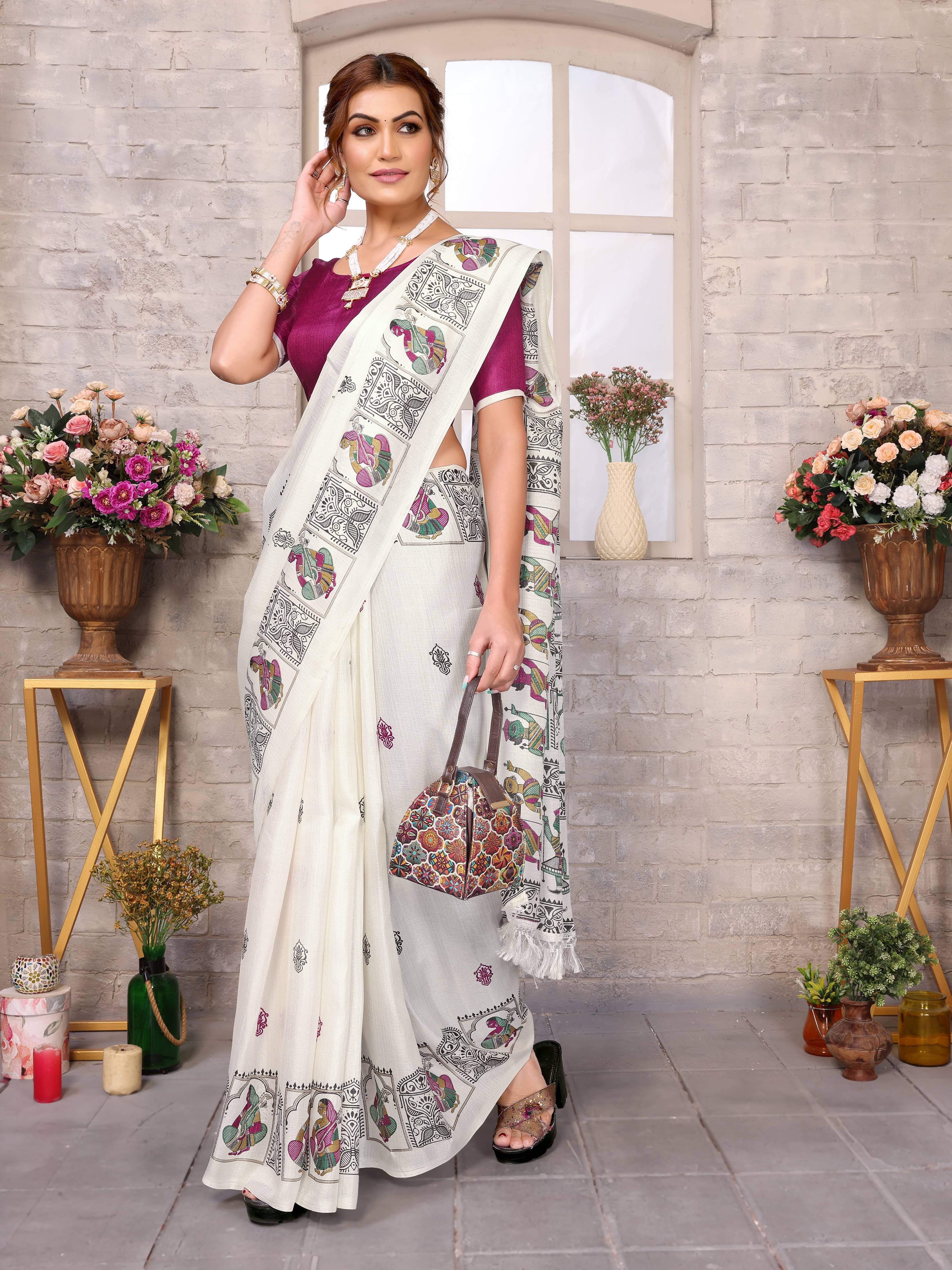     			Yashika Art Silk Printed Saree With Unstitched Blouse Piece ( Purple )