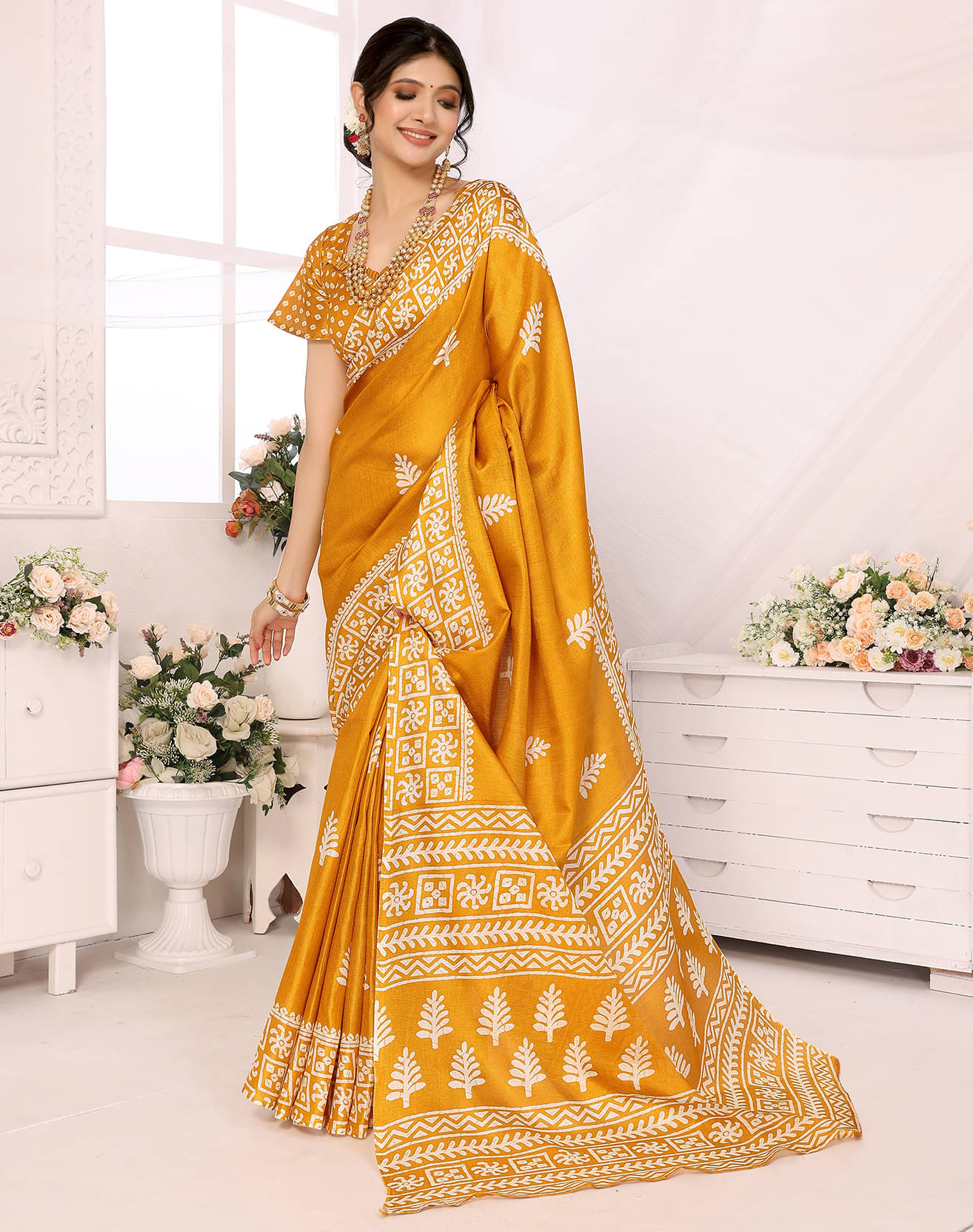 Yashika Art Silk Printed Saree With Unstitched Blouse Piece ( Yellow ) Yashika Art Silk Printed Saree With Unstitched Blouse Piece ( Yellow )