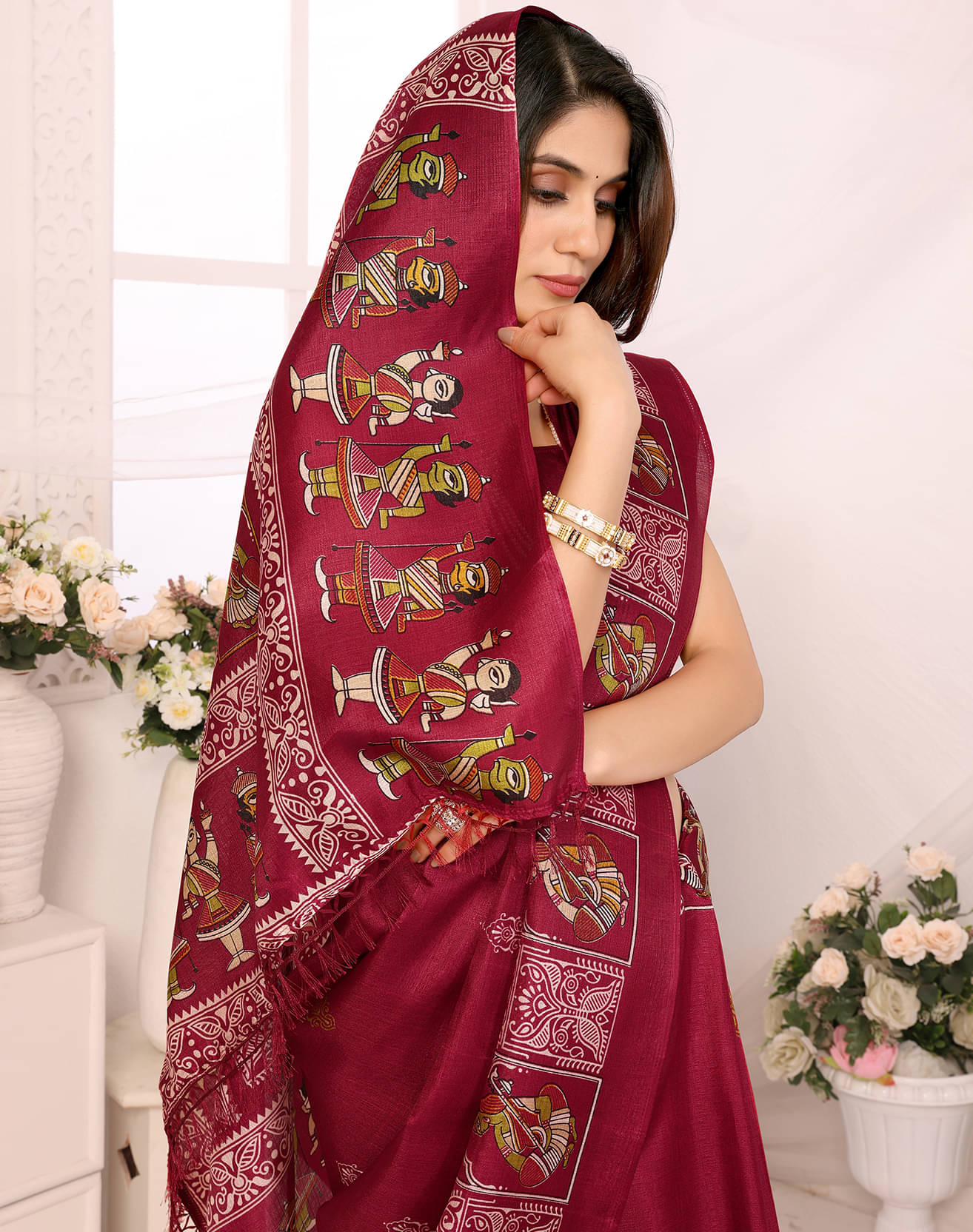 Yashika Art Silk Printed Saree With Unstitched Blouse Piece ( Maroon ) Yashika Art Silk Printed Saree With Unstitched Blouse Piece ( Maroon )