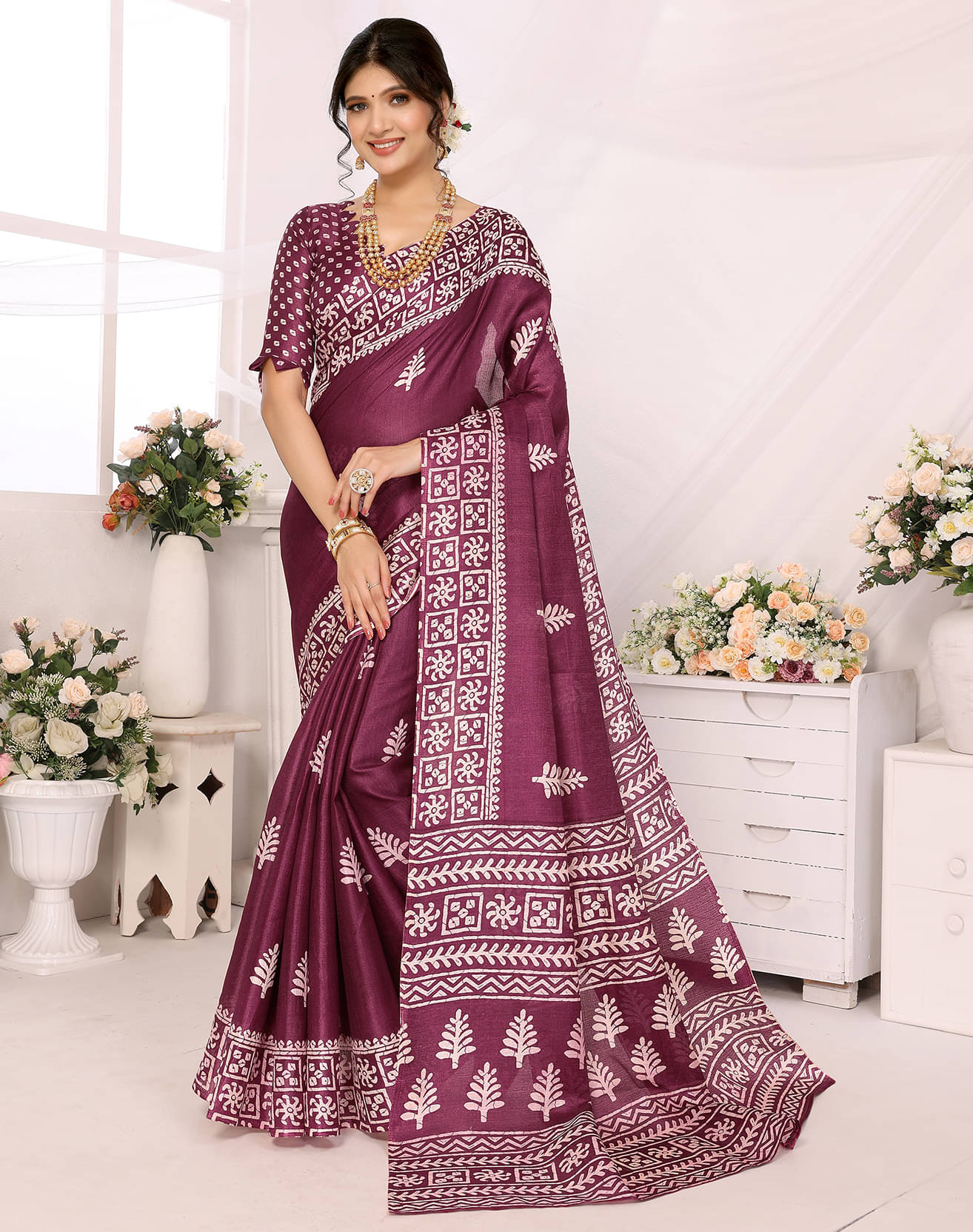 Yashika Art Silk Printed Saree With Unstitched Blouse Piece ( Purple ) Yashika Art Silk Printed Saree With Unstitched Blouse Piece ( Purple )