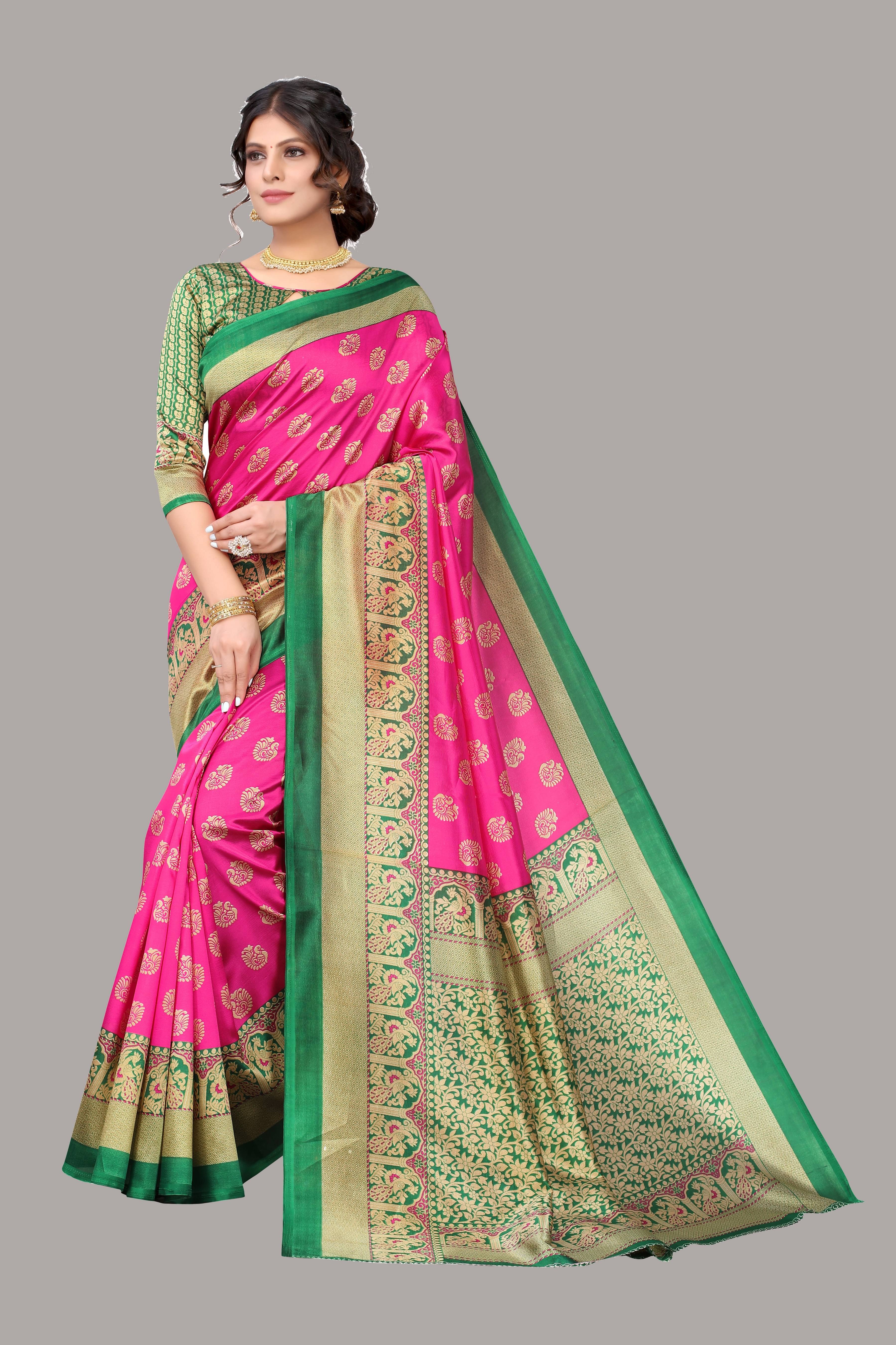 Yashika Art Silk Printed Saree With Unstitched Blouse Piece ( Pink ) Yashika Art Silk Printed Saree With Unstitched Blouse Piece ( Pink )
