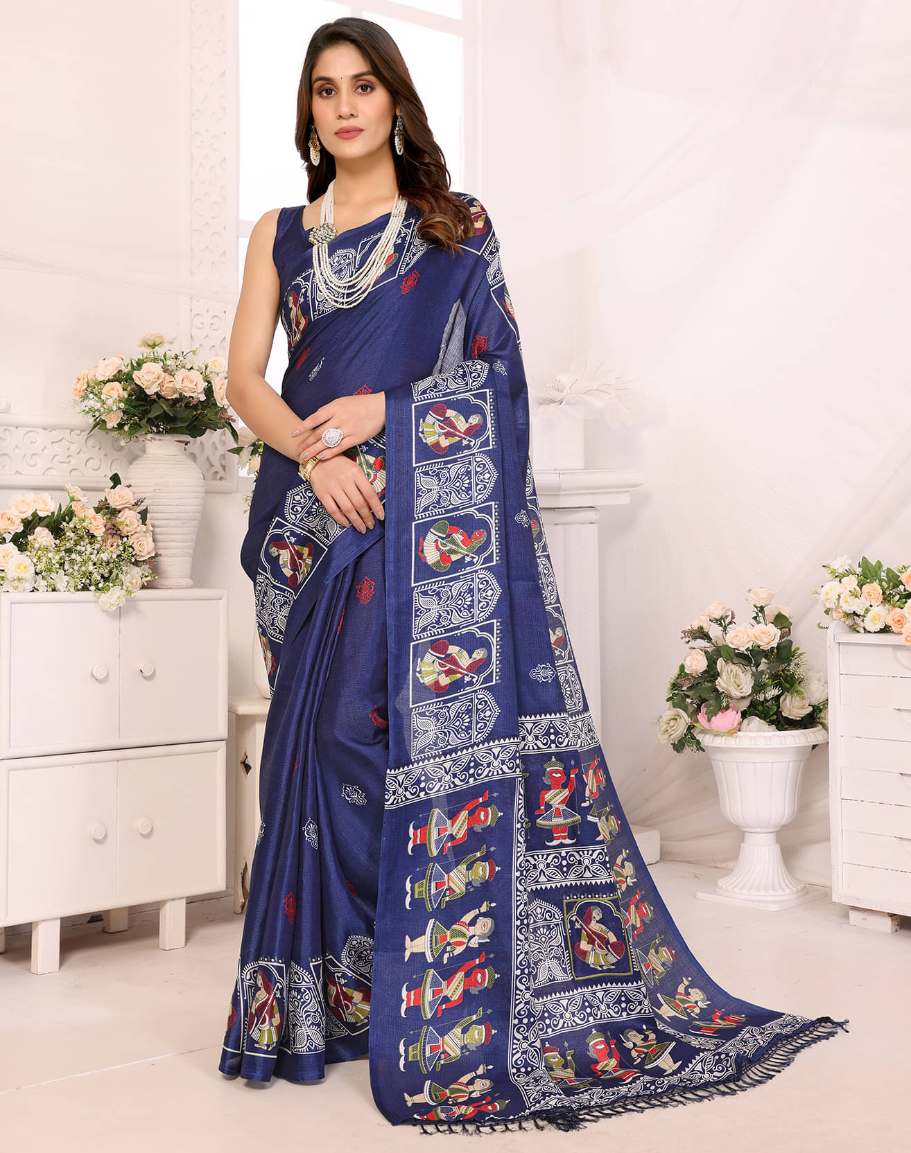 Yashika Art Silk Printed Saree With Unstitched Blouse Piece ( Blue ) Yashika Art Silk Printed Saree With Unstitched Blouse Piece ( Blue )