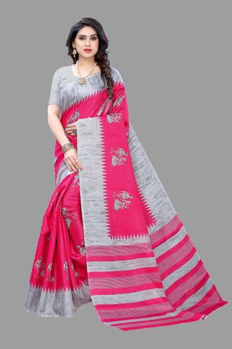 Yashika Art Silk Printed Saree With Unstitched Blouse Piece ( Pink ) Yashika Art Silk Printed Saree With Unstitched Blouse Piece ( Pink )