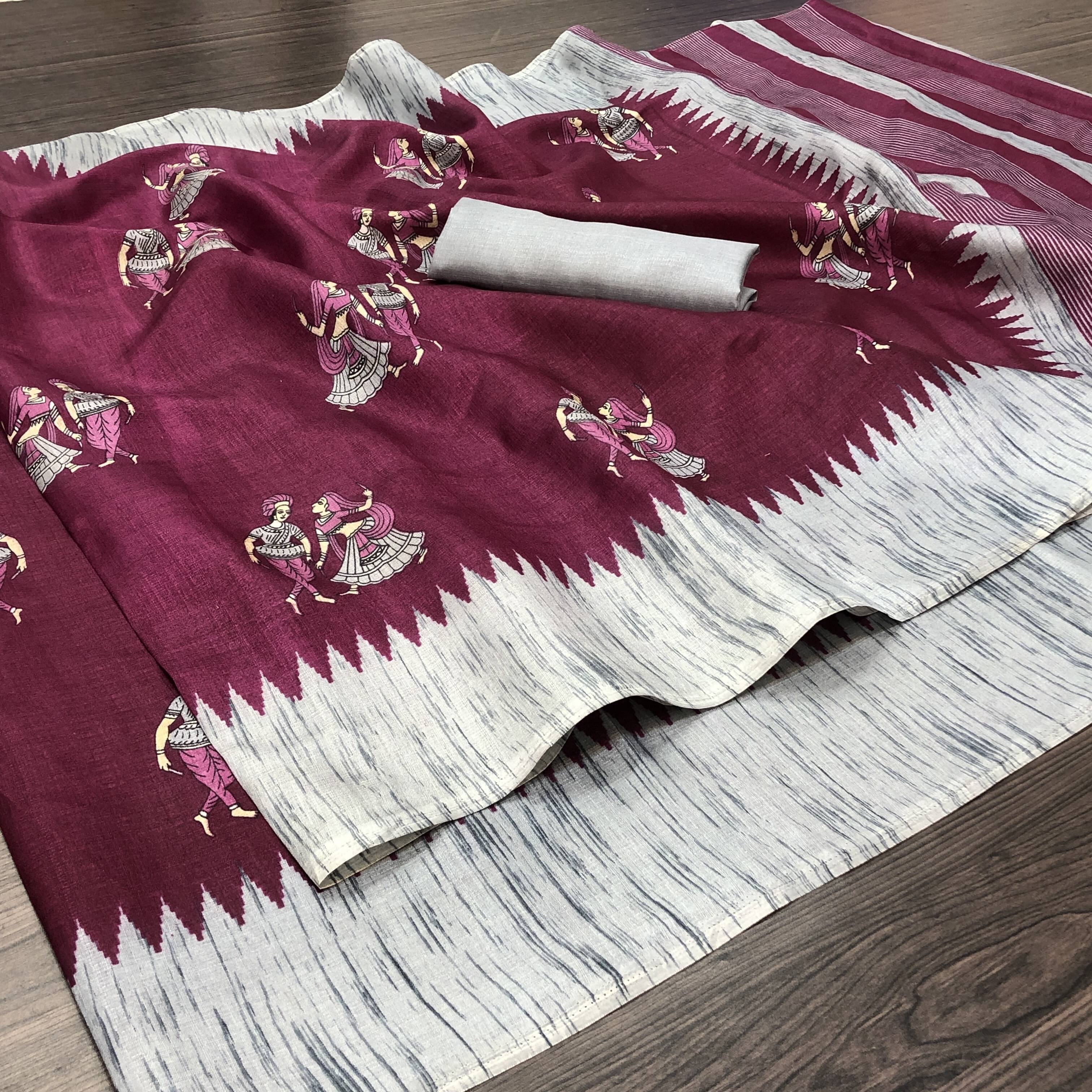     			Yashika Art Silk Printed Saree With Unstitched Blouse Piece ( Purple )