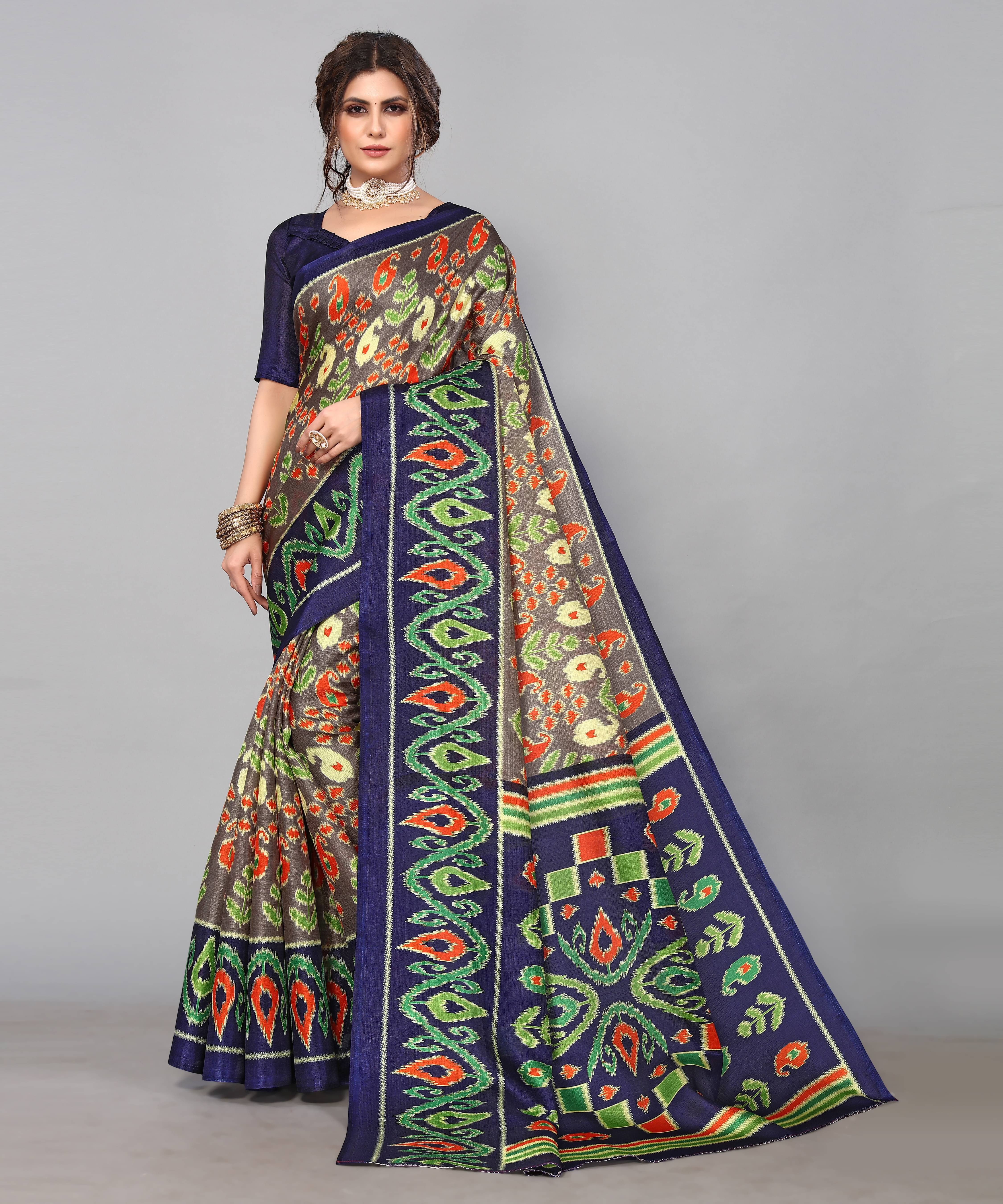 Yashika Art Silk Printed Saree With Unstitched Blouse Piece ( Blue ) Yashika Art Silk Printed Saree With Unstitched Blouse Piece ( Blue )