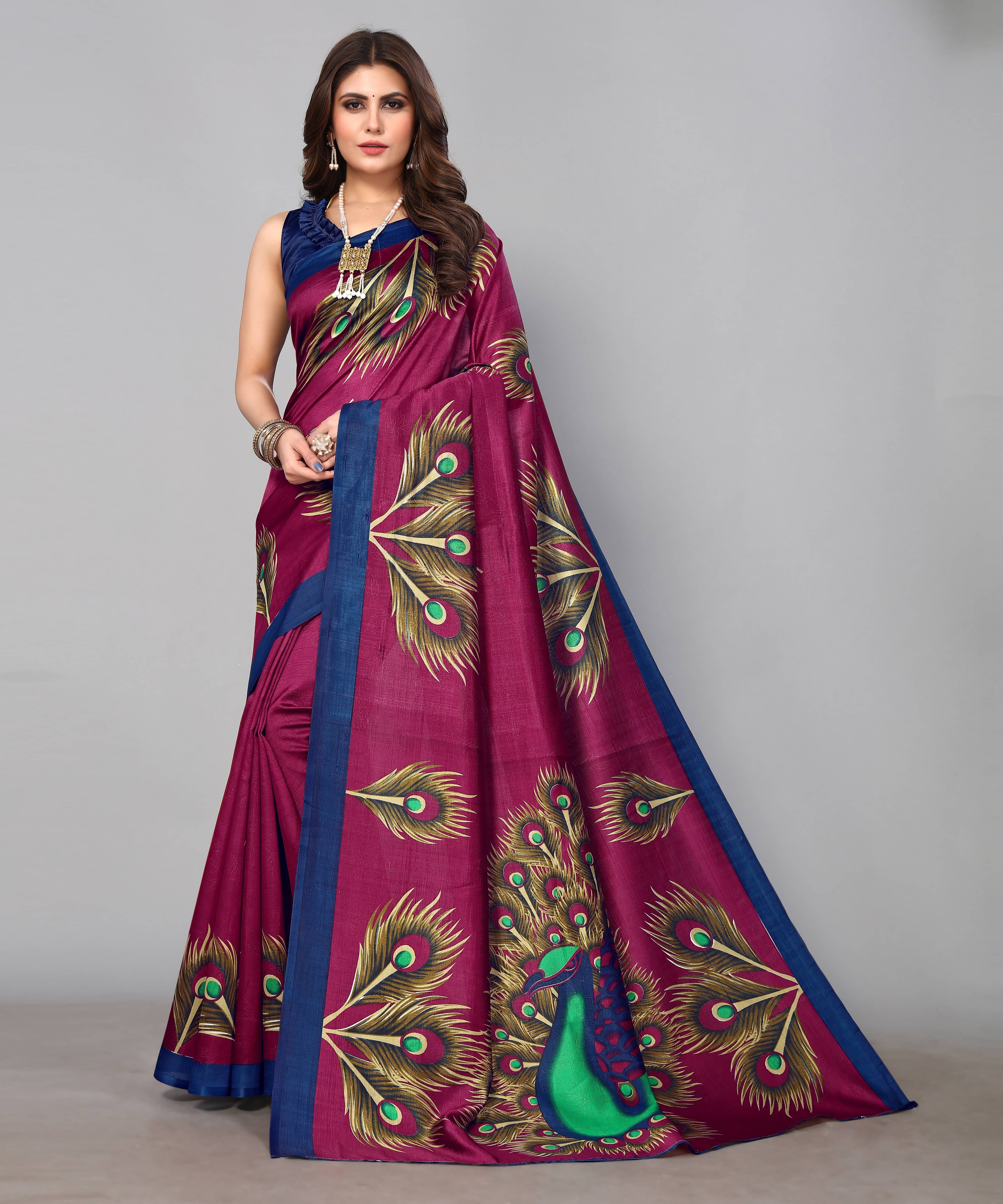 Yashika Art Silk Printed Saree With Unstitched Blouse Piece ( Purple ) Yashika Art Silk Printed Saree With Unstitched Blouse Piece ( Purple )