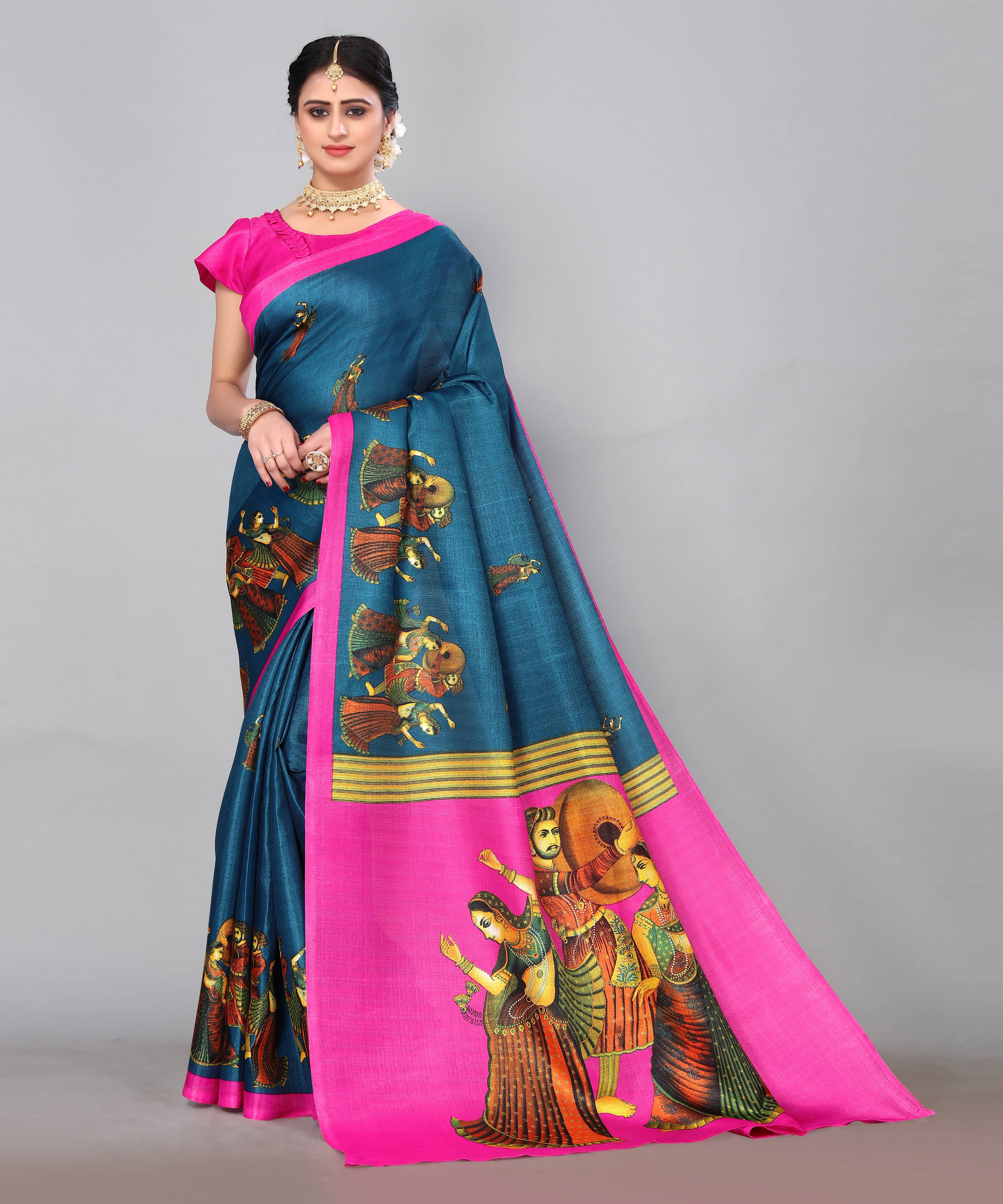     			Yashika Art Silk Printed Saree With Unstitched Blouse Piece ( Pink )