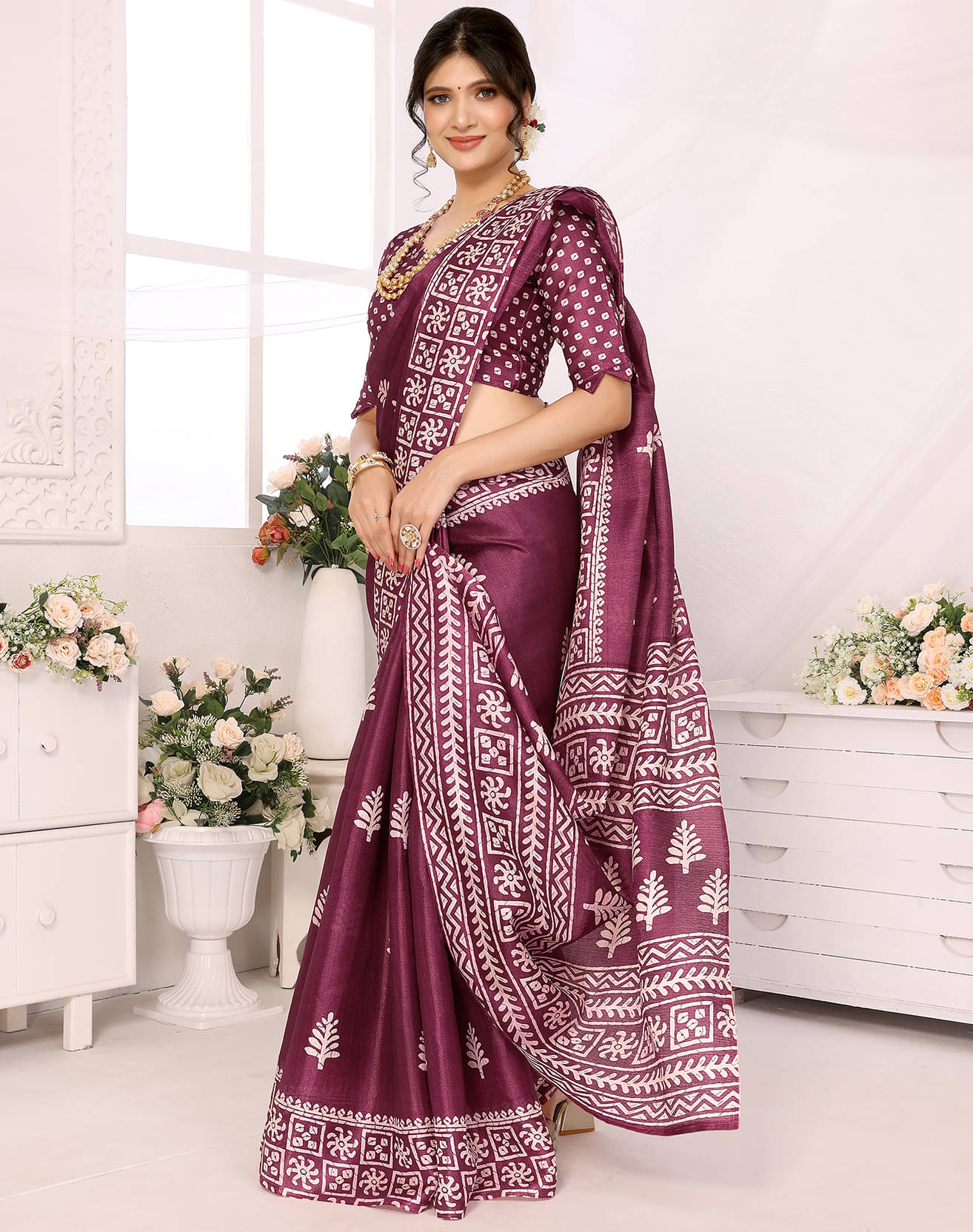 Yashika Art Silk Printed Saree With Unstitched Blouse Piece ( Purple ) Yashika Art Silk Printed Saree With Unstitched Blouse Piece ( Purple )