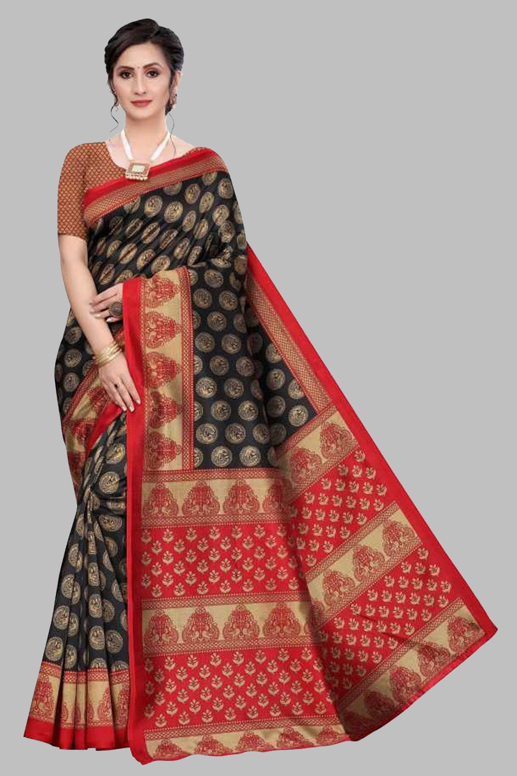 Yashika Art Silk Printed Saree With Unstitched Blouse Piece ( Black ) Yashika Art Silk Printed Saree With Unstitched Blouse Piece ( Black )