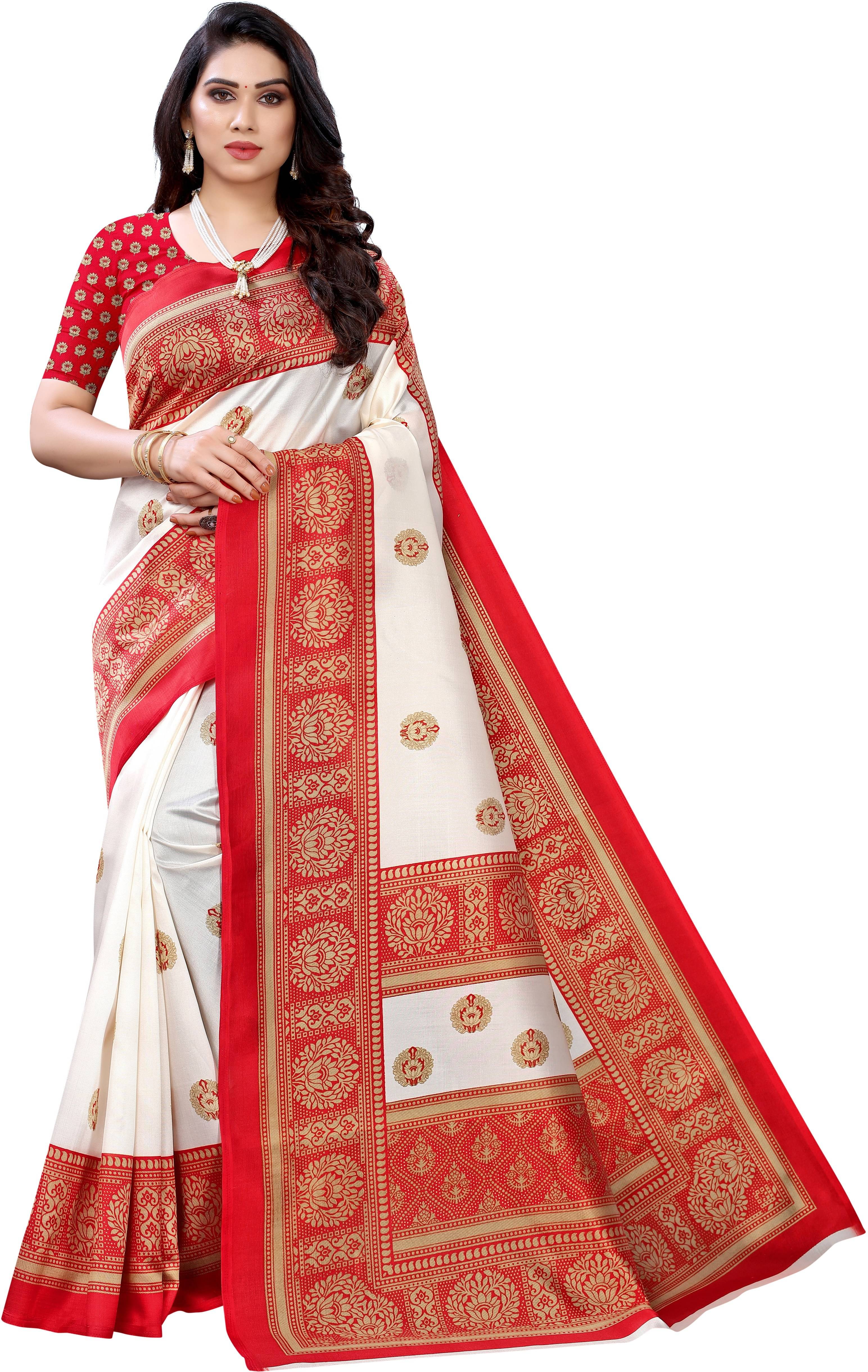     			Yashika Art Silk Printed Saree With Unstitched Blouse Piece ( Red )