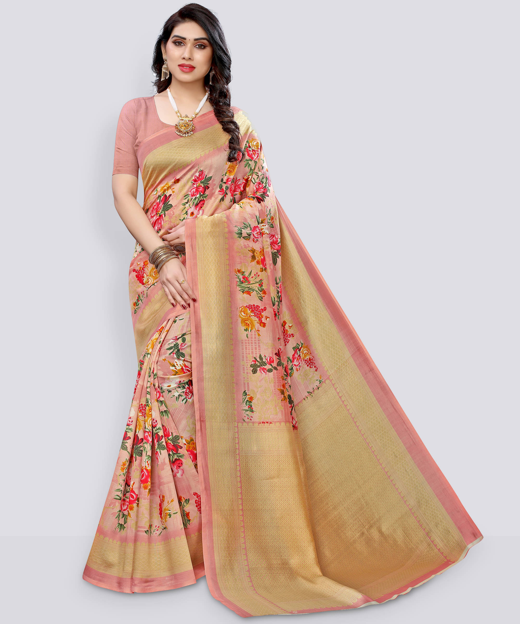     			Yashika Art Silk Printed Saree With Unstitched Blouse Piece ( Multicolor )