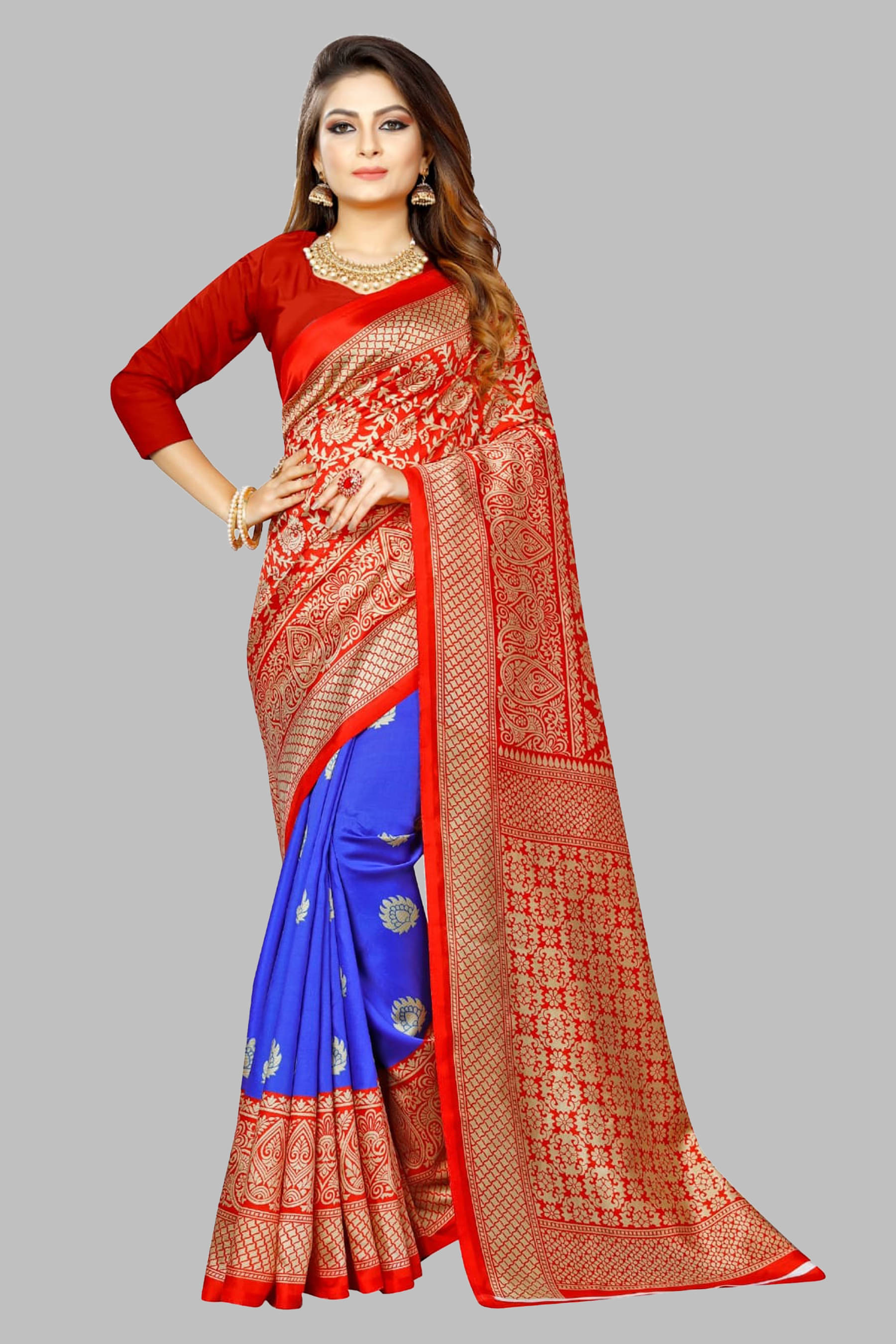     			Yashika Art Silk Printed Saree With Unstitched Blouse Piece ( Blue )