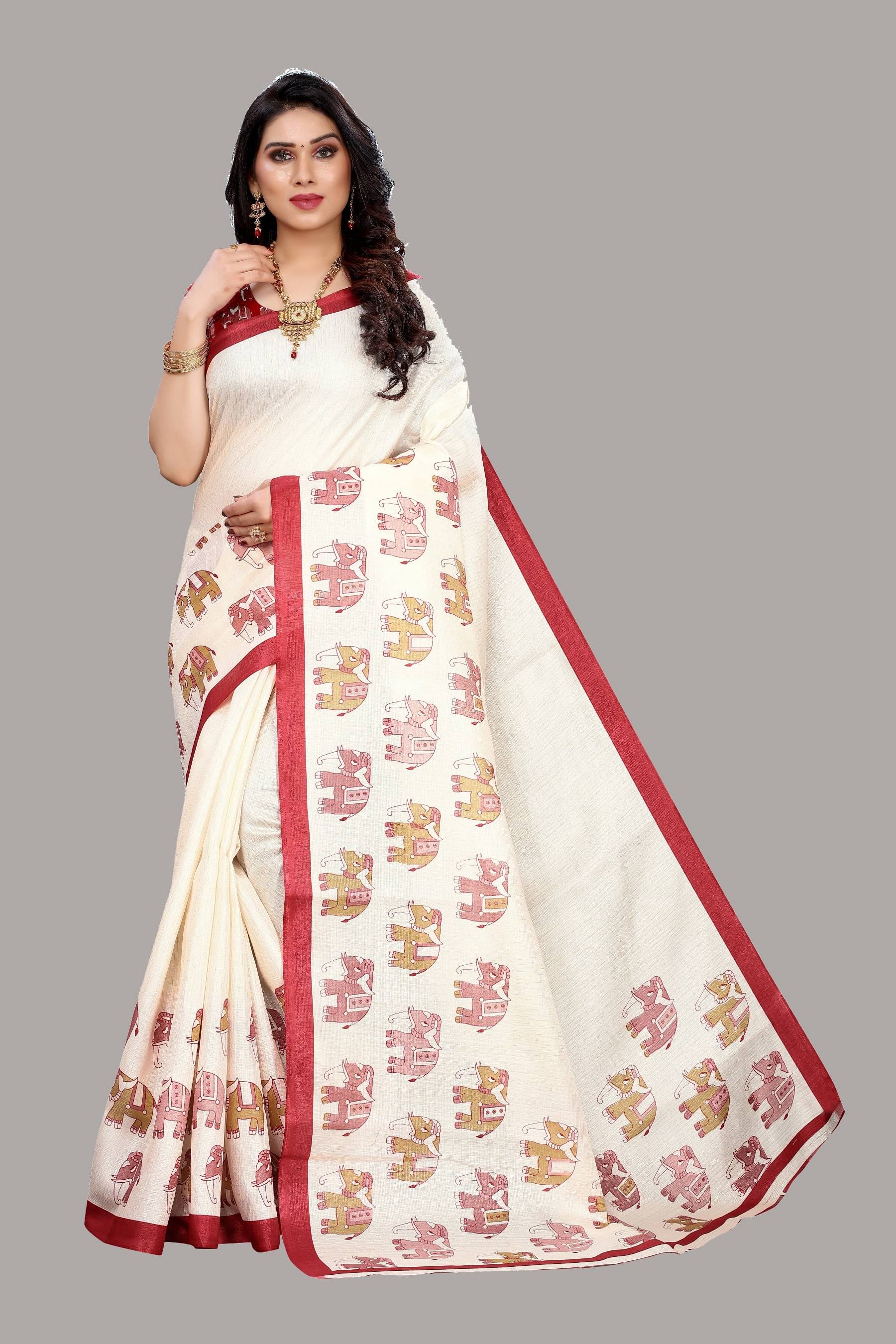     			Yashika Art Silk Printed Saree With Unstitched Blouse Piece ( Red )