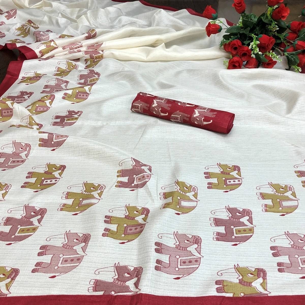 Yashika Art Silk Printed Saree With Unstitched Blouse Piece ( Red ) Yashika Art Silk Printed Saree With Unstitched Blouse Piece ( Red )