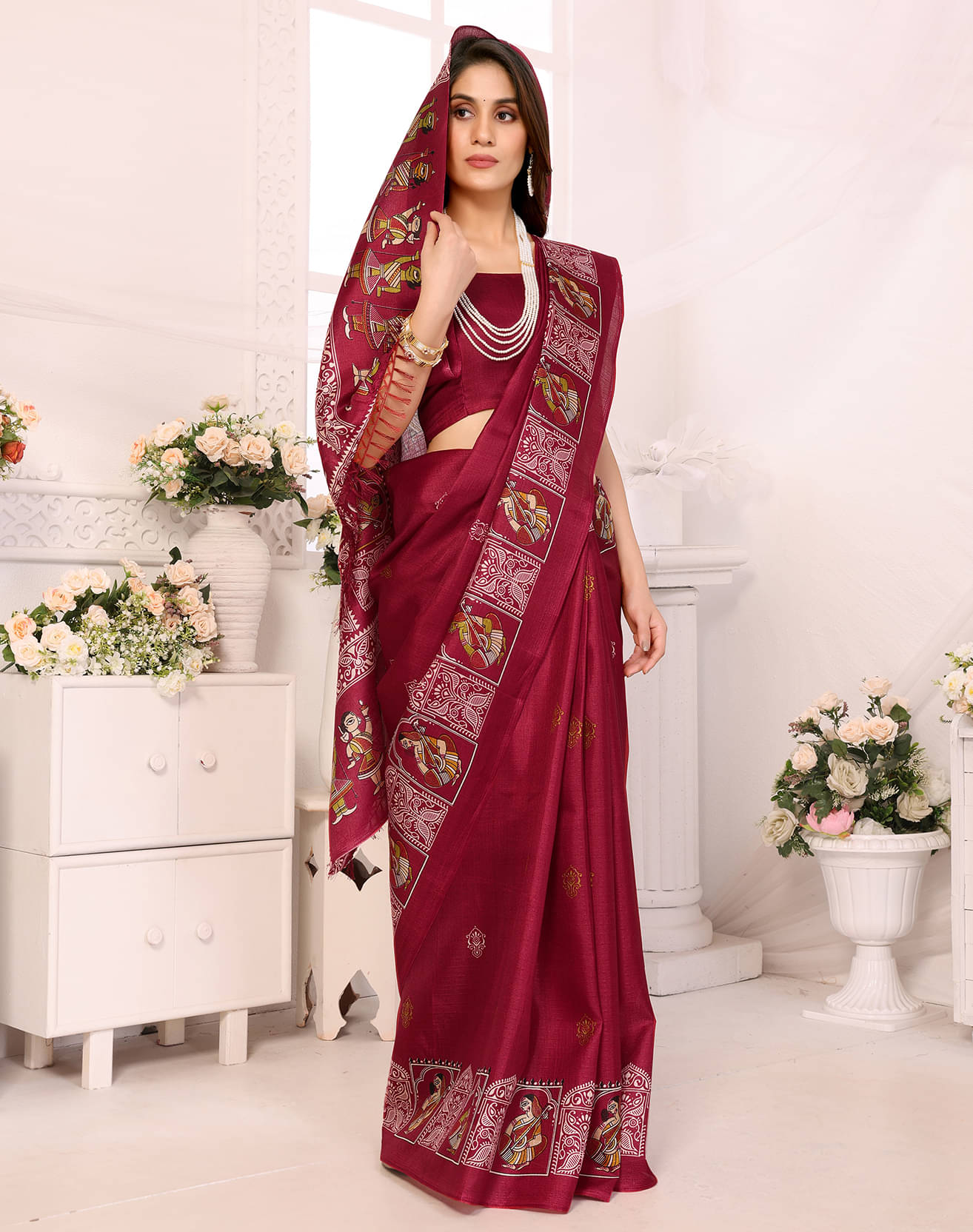 Yashika Art Silk Printed Saree With Unstitched Blouse Piece ( Maroon ) Yashika Art Silk Printed Saree With Unstitched Blouse Piece ( Maroon )