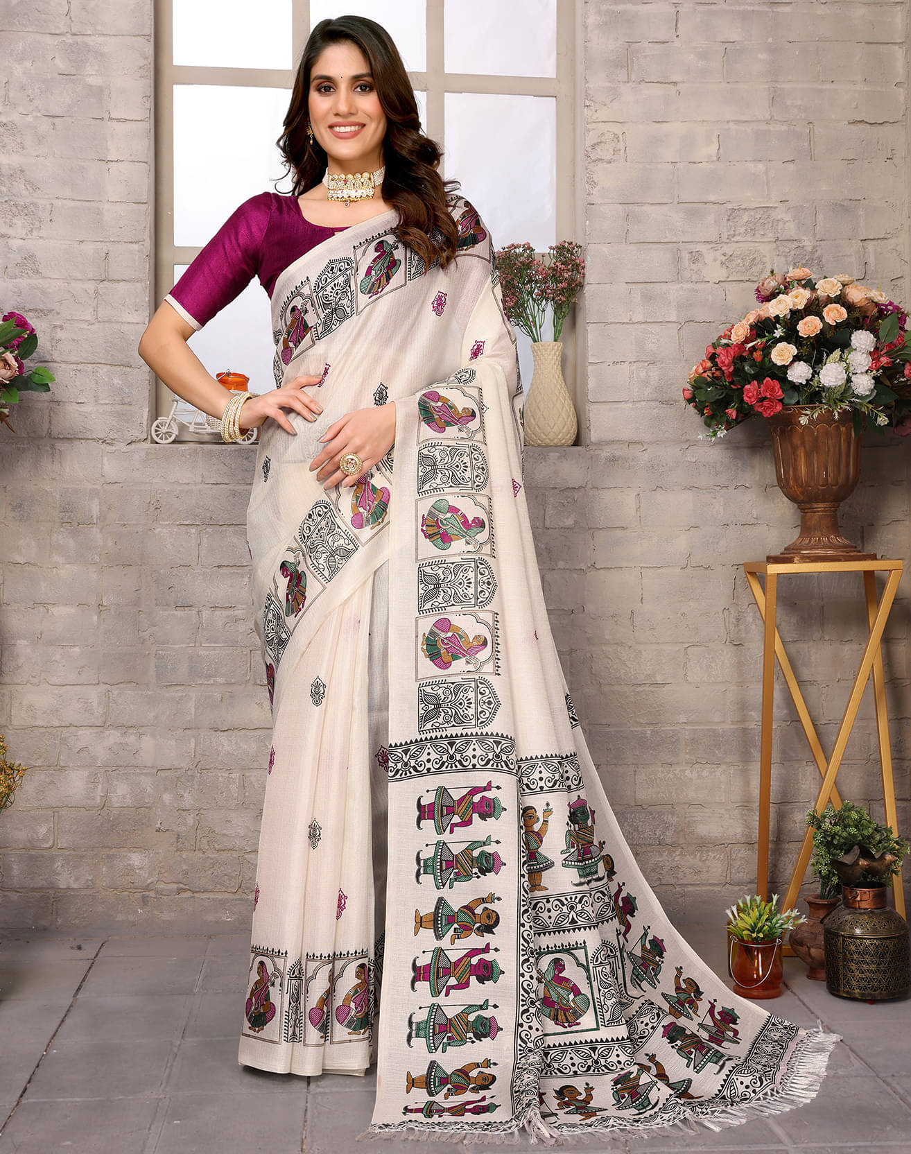     			Yashika Art Silk Printed Saree With Unstitched Blouse Piece ( Purple )