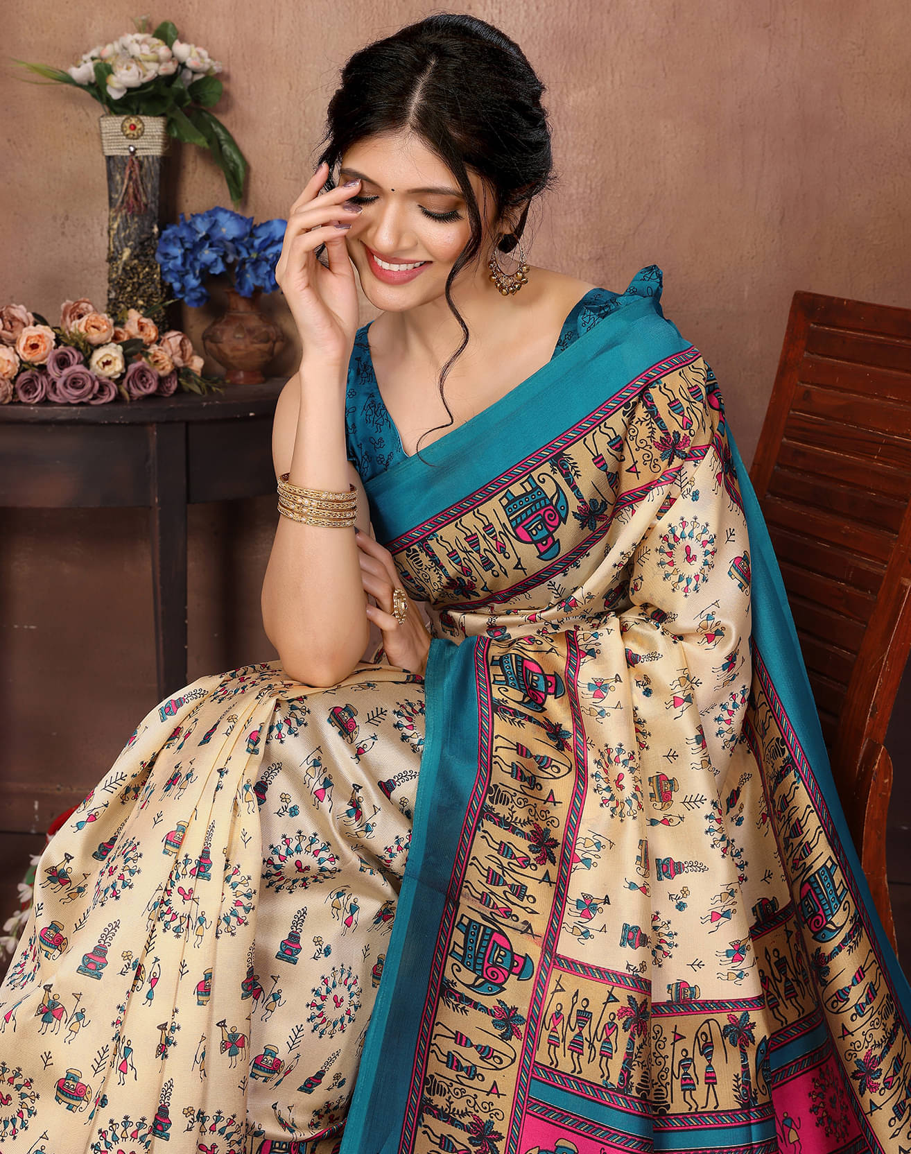     			Yashika Art Silk Printed Saree With Unstitched Blouse Piece ( Blue )