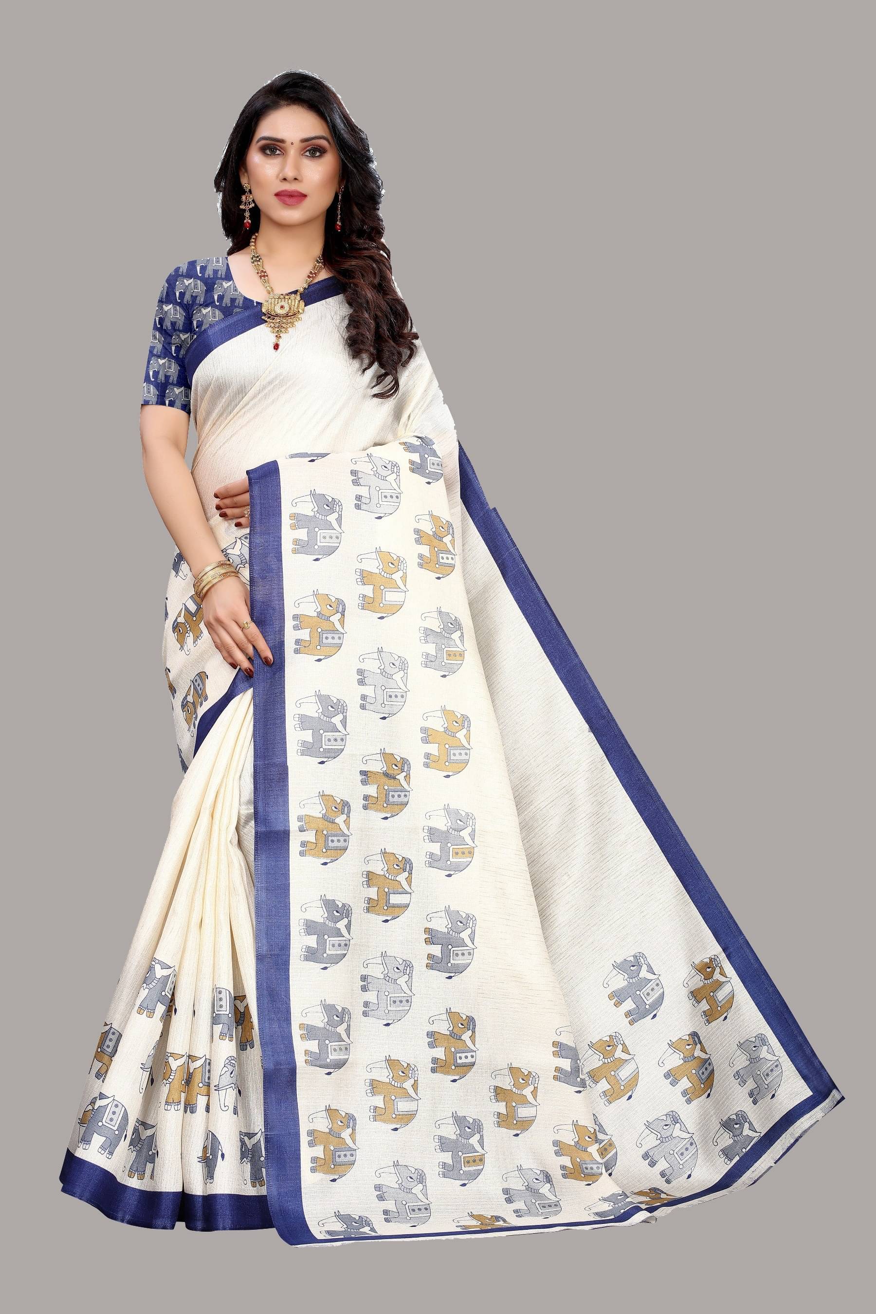 Yashika Art Silk Printed Saree With Unstitched Blouse Piece ( White ) Yashika Art Silk Printed Saree With Unstitched Blouse Piece ( White )