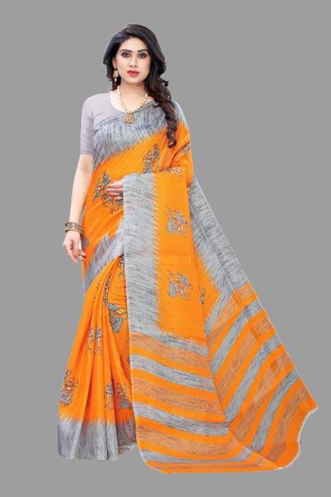 Yashika Art Silk Printed Saree With Unstitched Blouse Piece ( Orange ) Yashika Art Silk Printed Saree With Unstitched Blouse Piece ( Orange )