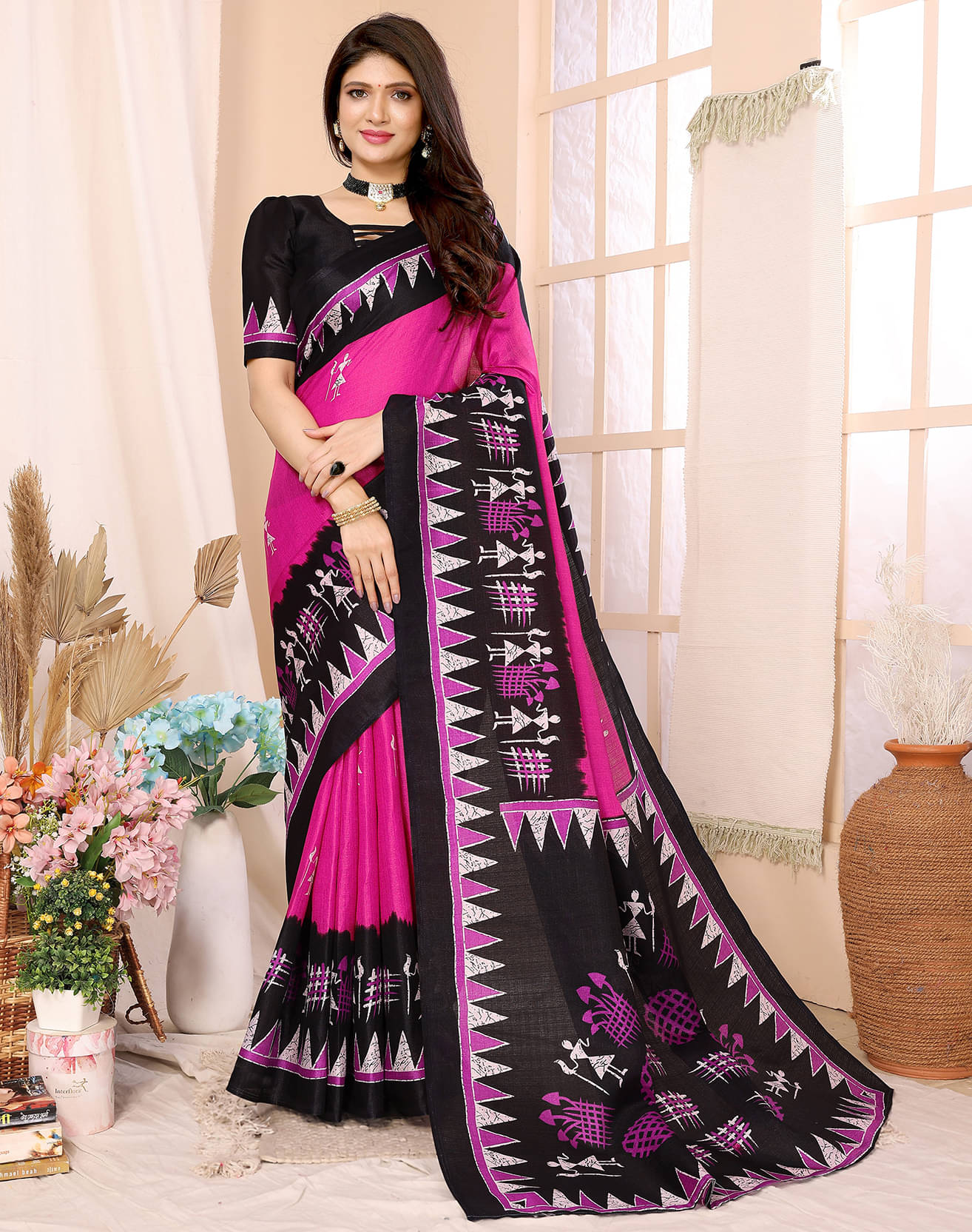 Yashika Art Silk Printed Saree With Unstitched Blouse Piece ( Pink ) Yashika Art Silk Printed Saree With Unstitched Blouse Piece ( Pink )