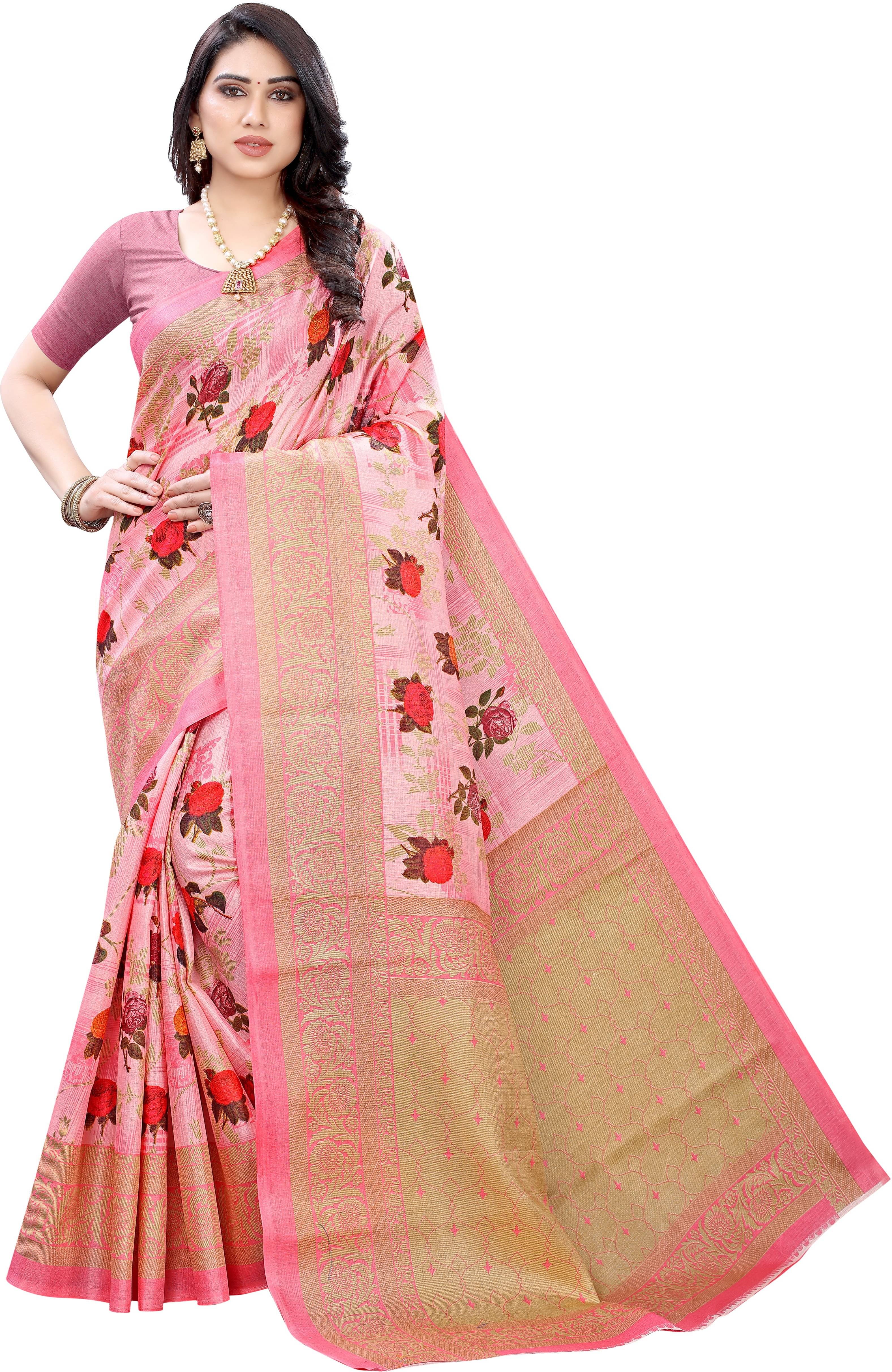 Yashika Art Silk Printed Saree With Unstitched Blouse Piece ( Multicolor )     			Yashika Art Silk Printed Saree With Unstitched Blouse Piece ( Multicolor )