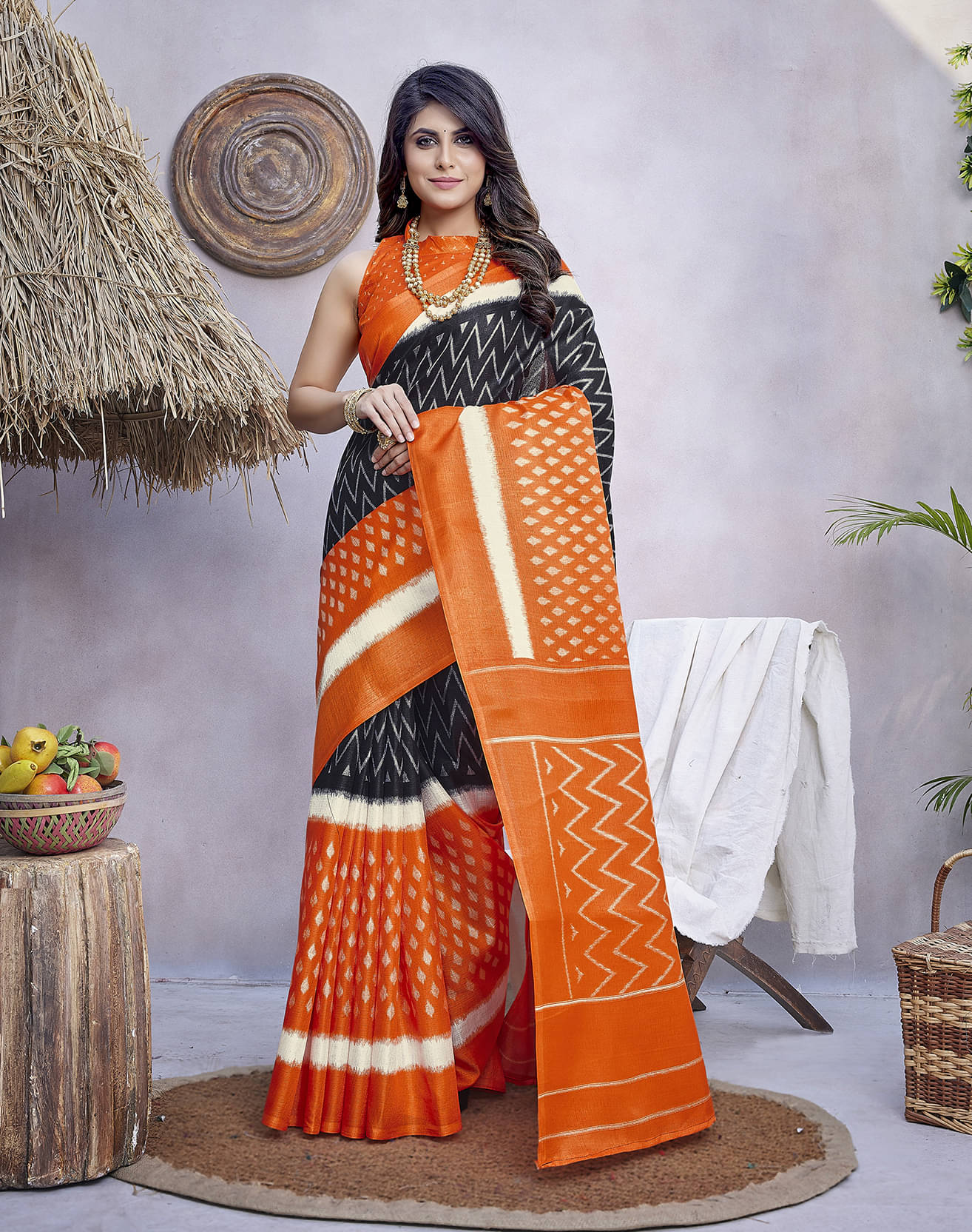     			Yashika Art Silk Printed Saree With Unstitched Blouse Piece ( Orange )