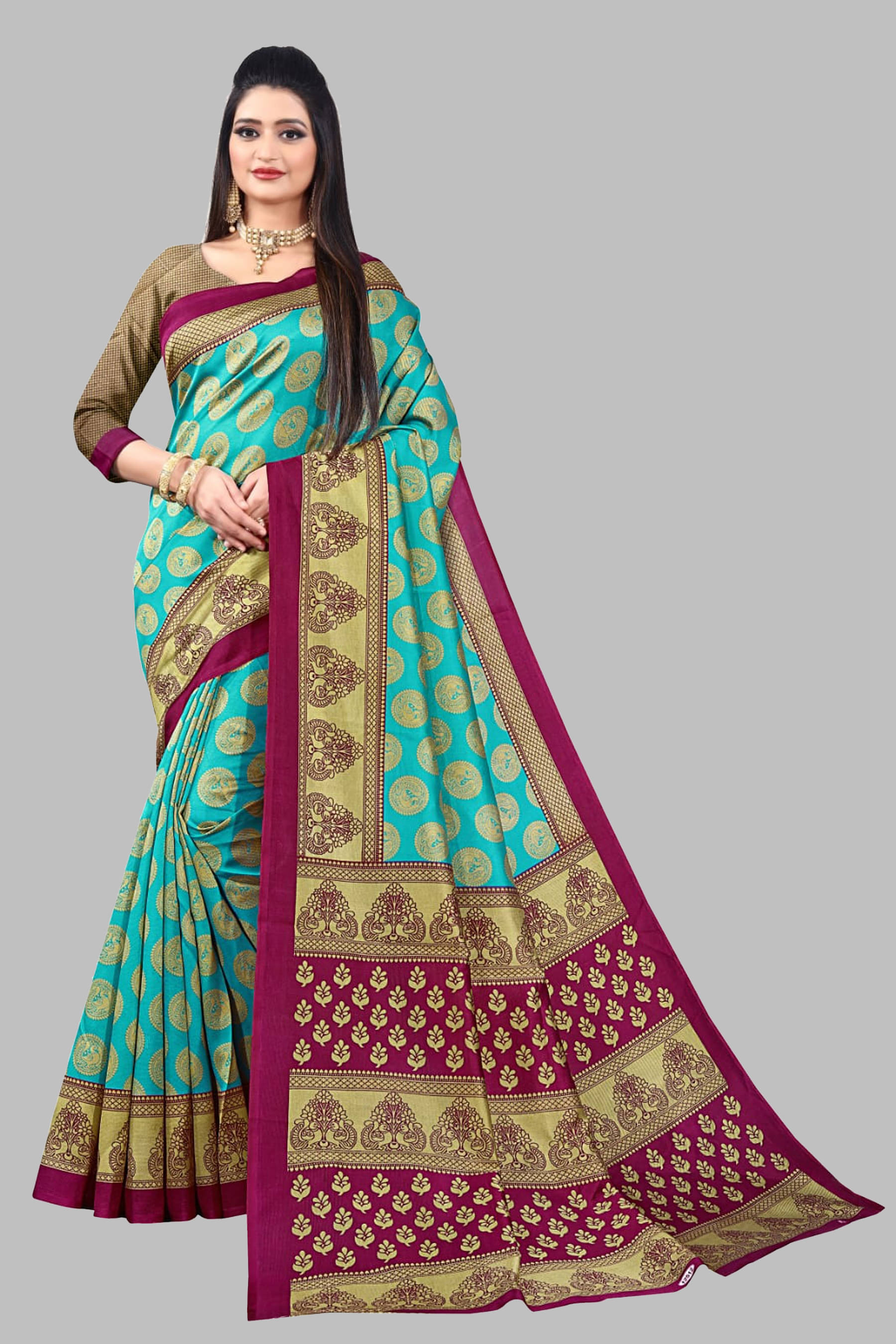 Yashika Art Silk Printed Saree With Unstitched Blouse Piece ( Green ) Yashika Art Silk Printed Saree With Unstitched Blouse Piece ( Green )
